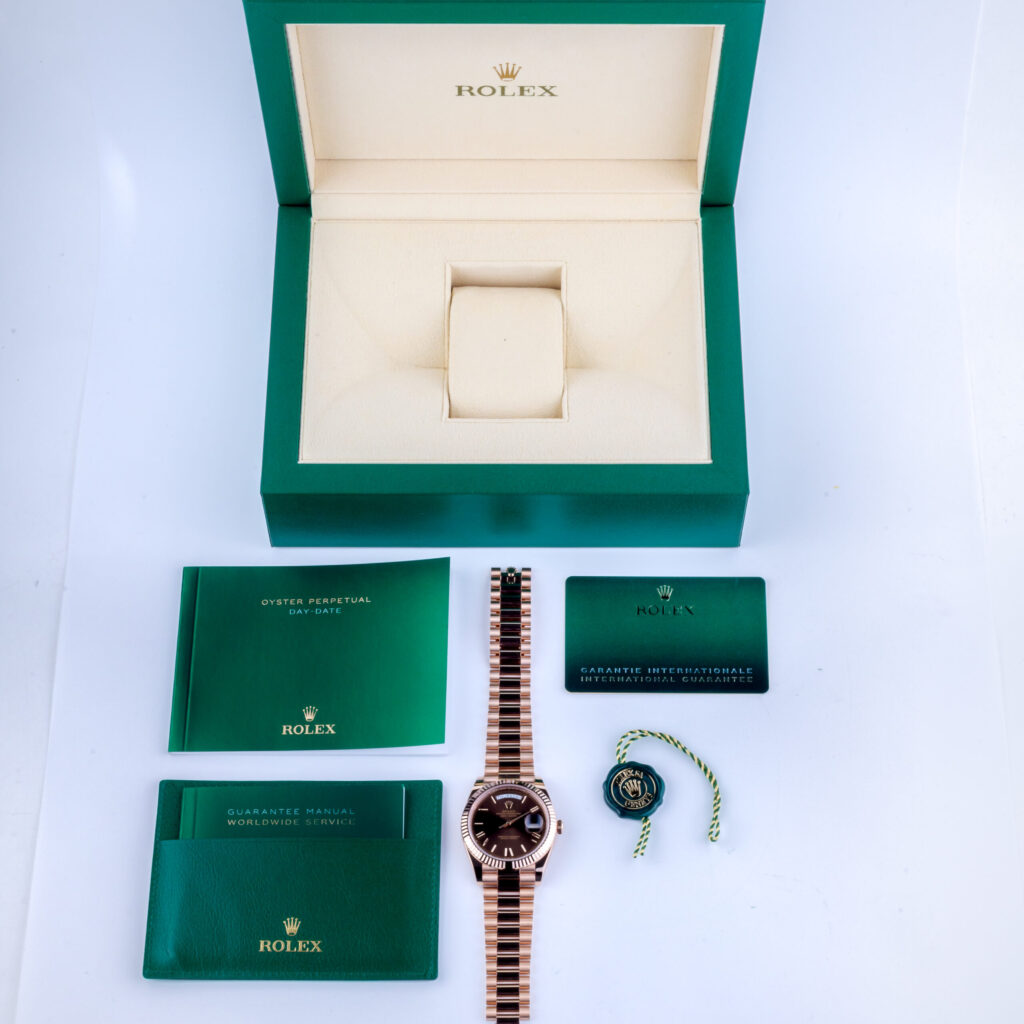 NEW Rolex Oyster Perpetual Day-Date Chocolate 228235 2023 (Vollständiger Satz) 13 Rolex Day-Date 228235