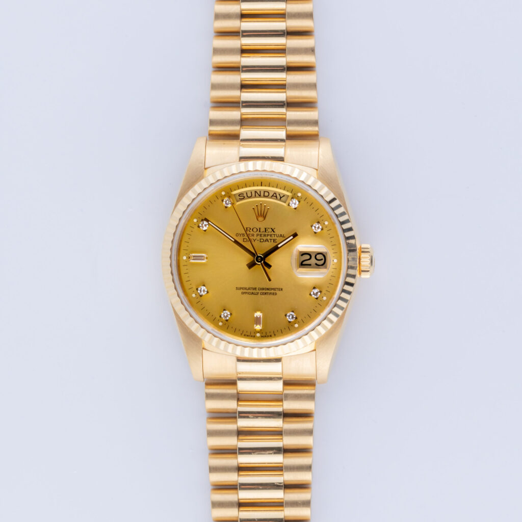 Rolex Oyster Perpetual Day-Date Champagne Diamond 18238 1989 (Vollständiger Satz) 10 Rolex Day-Date 18238