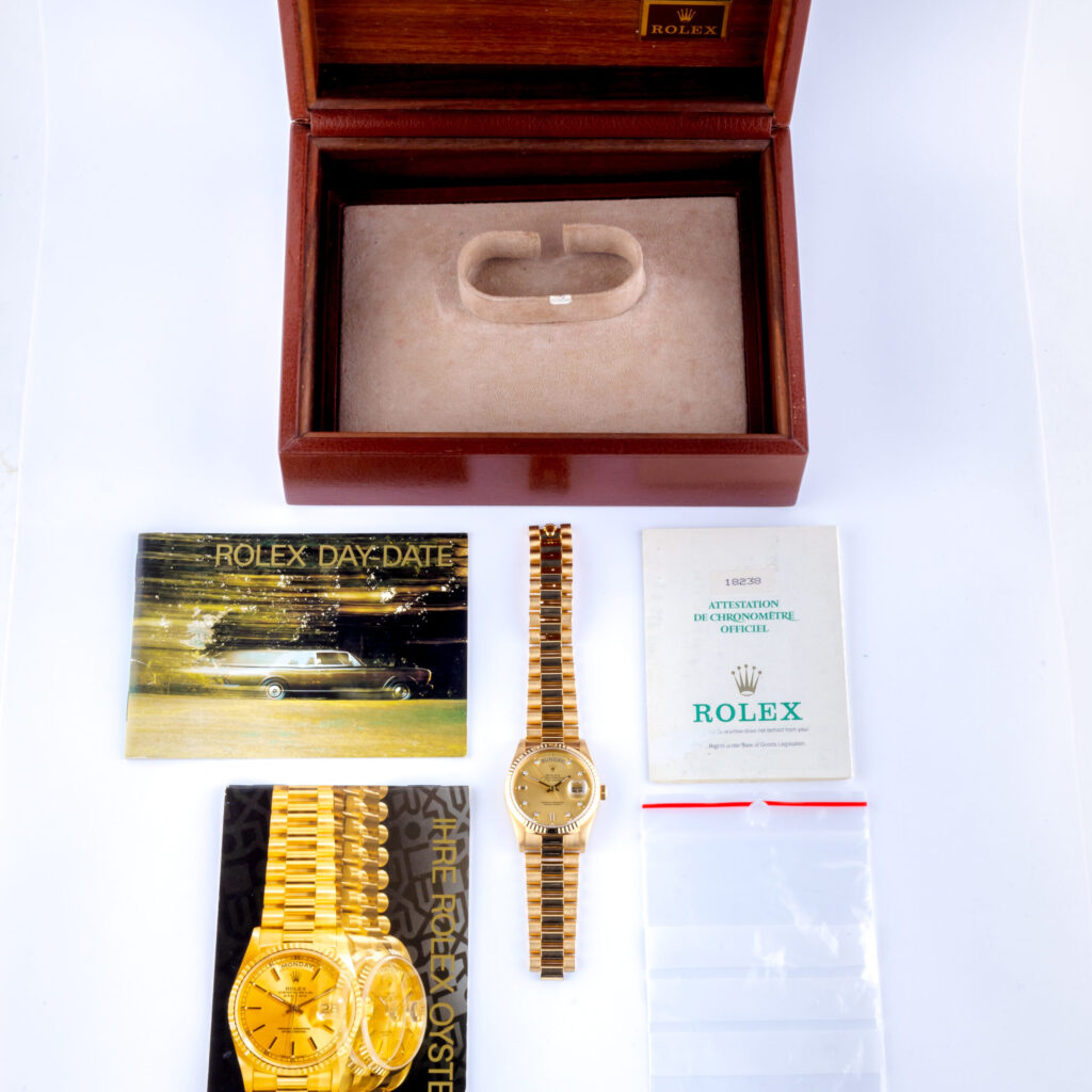 Rolex Oyster Perpetual Day-Date Champagne Diamond 18238 1989 (Vollständiger Satz) 15 Rolex Day-Date 18238