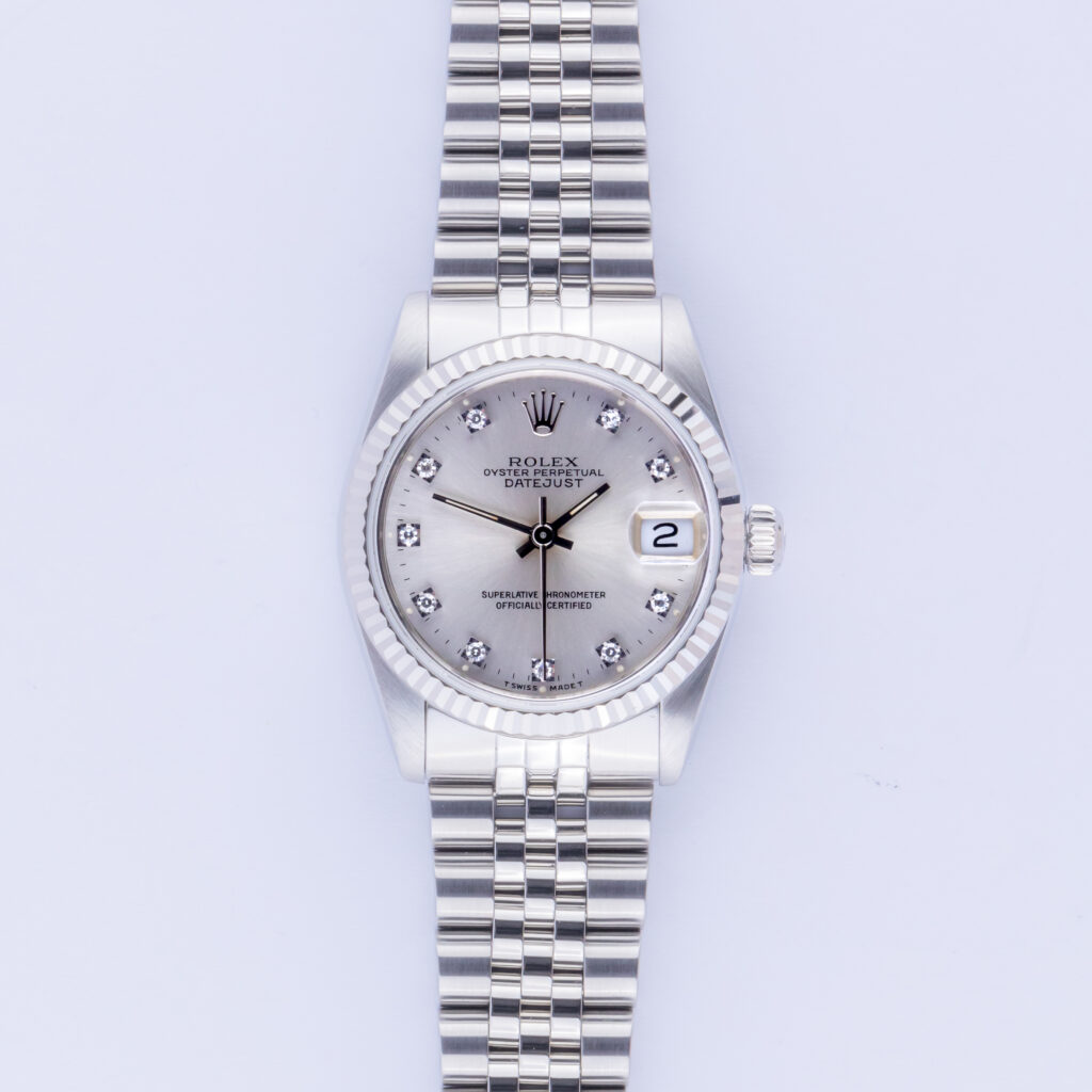 Rolex Oyster Perpetual Datejust Mid-Size Silver Diamond 68274 1990 (Vollständiger Satz) 10 Rolex Datejust 68274