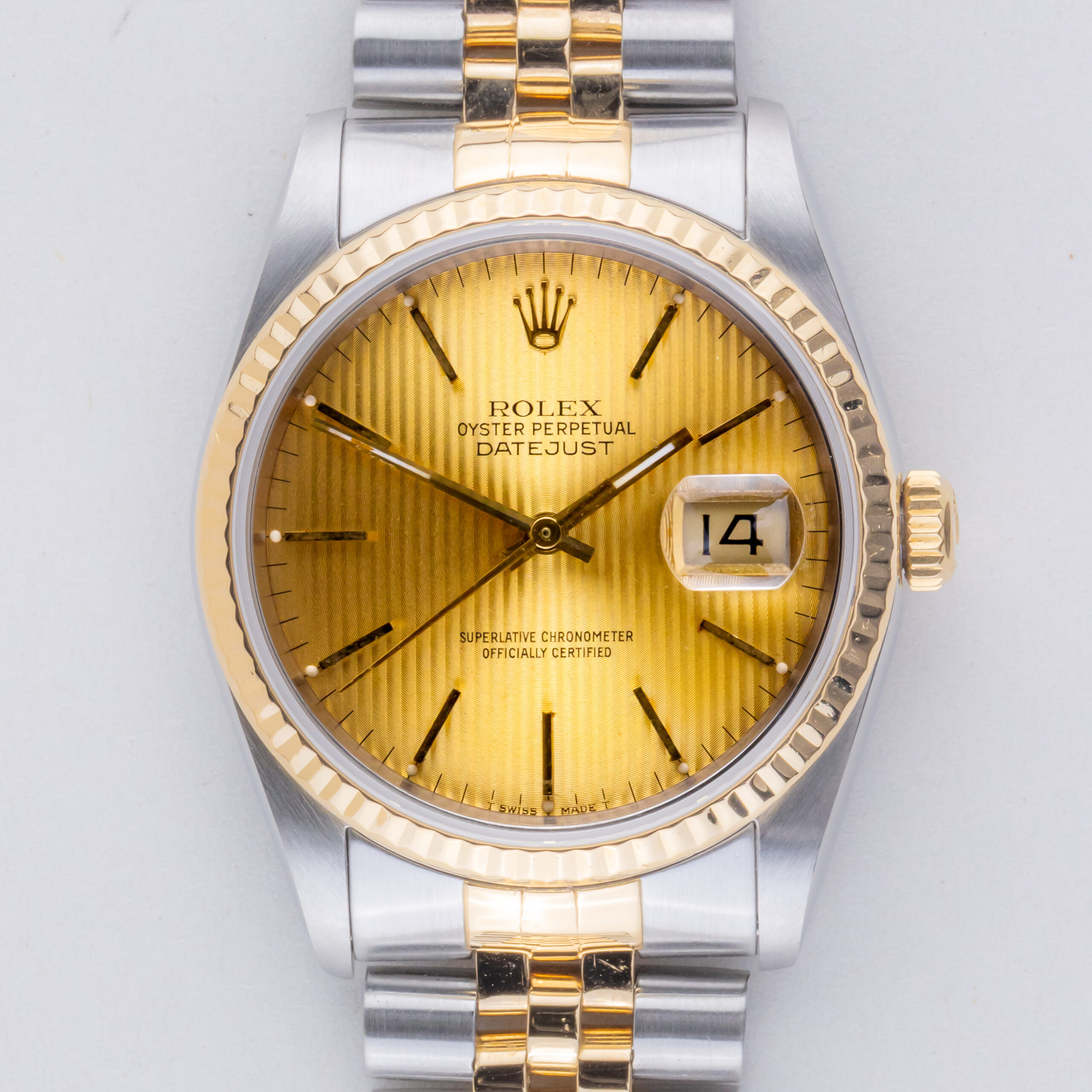 Rolex Oyster Perpetual Datejust Champagne Tapestry 16233 1991 (Vollständiger Satz) 3 rolex-datejust-16233-140