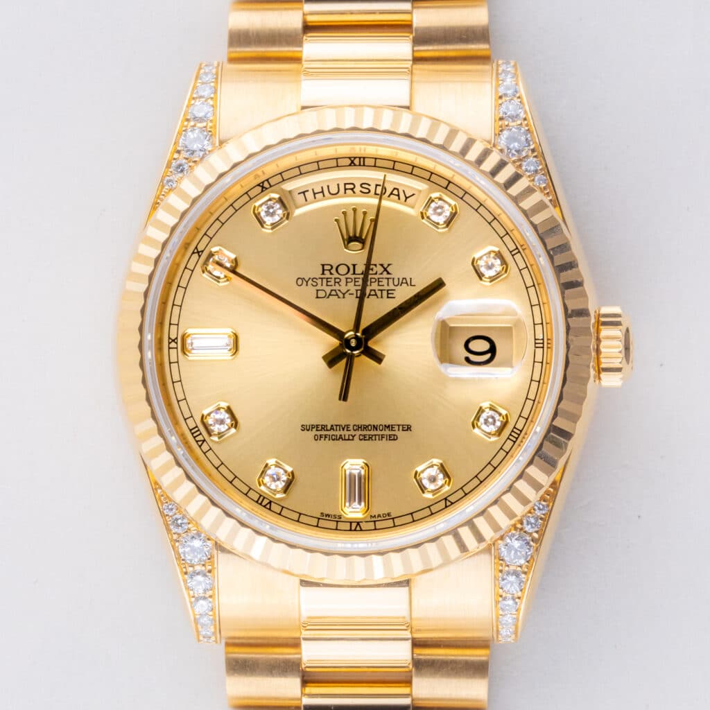 Rolex Oyster Perpetual Day-Date Champagne Diamond 118338 2000 (Volledige Set) 10 Rolex Day-Date 118338