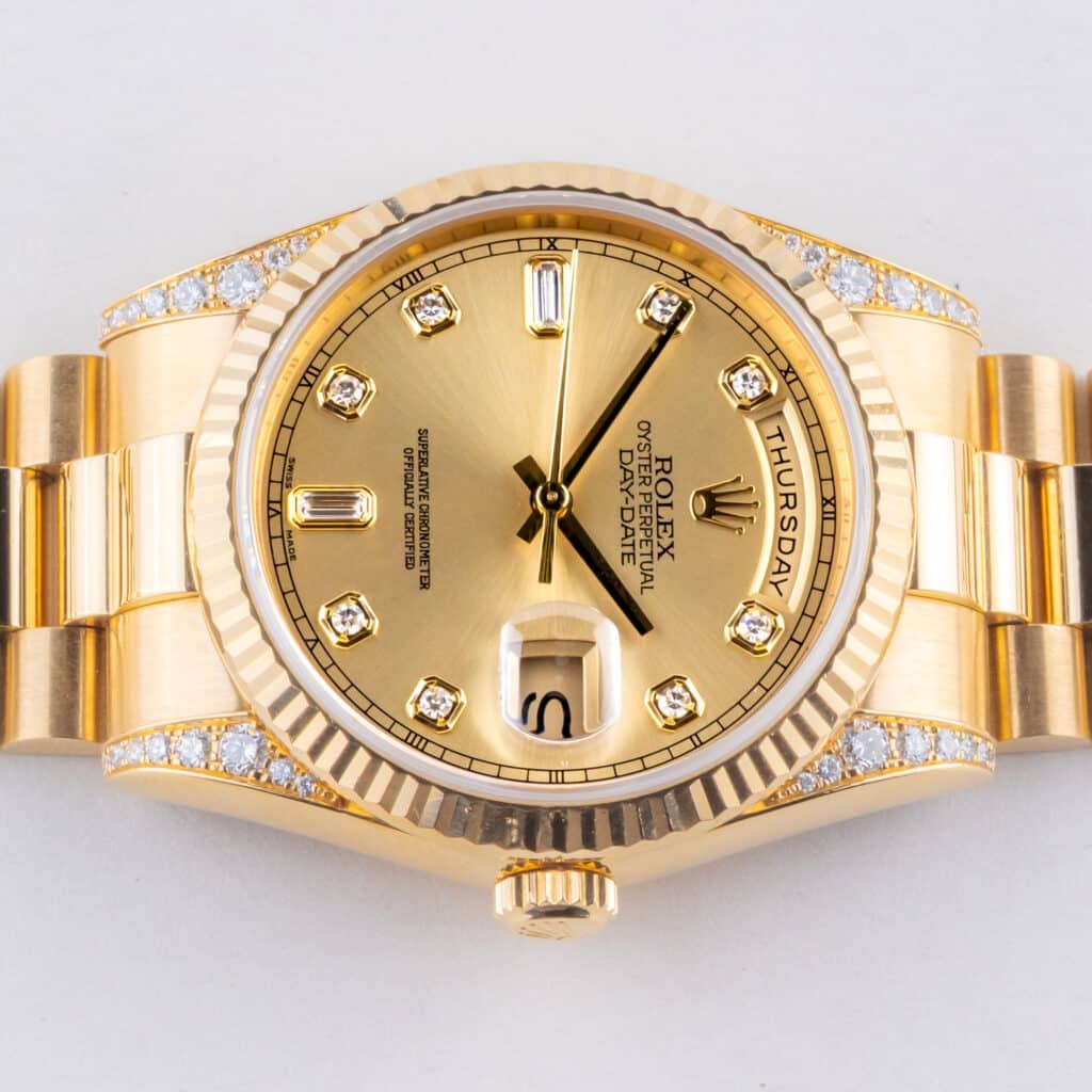 Rolex Oyster Perpetual Day-Date Champagne Diamond 118338 2000 (Volledige Set) 13 Rolex Day-Date 118338