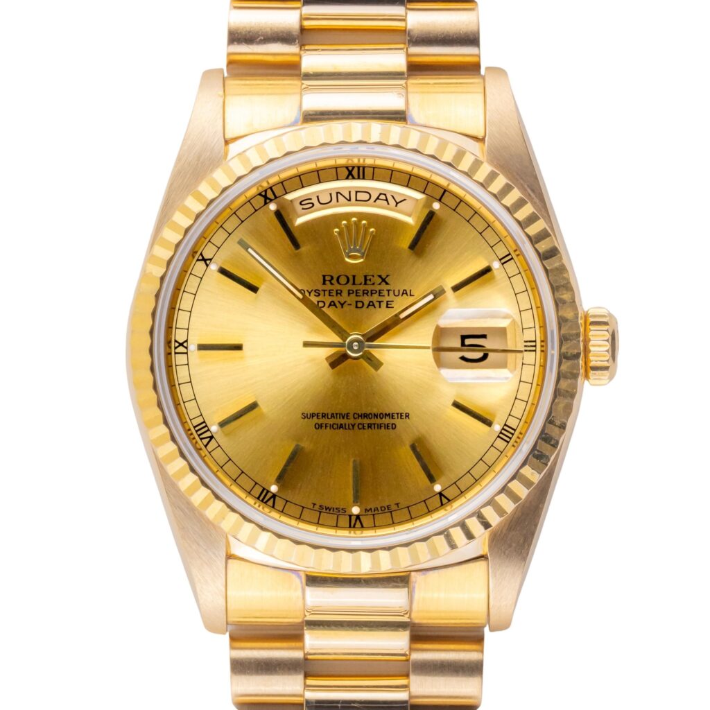 Rolex Day-Date Champagne 18238 1990 (Vollständiger Satz) 9 2E0B3163 1CG 3M Langedyk Vintage Watches