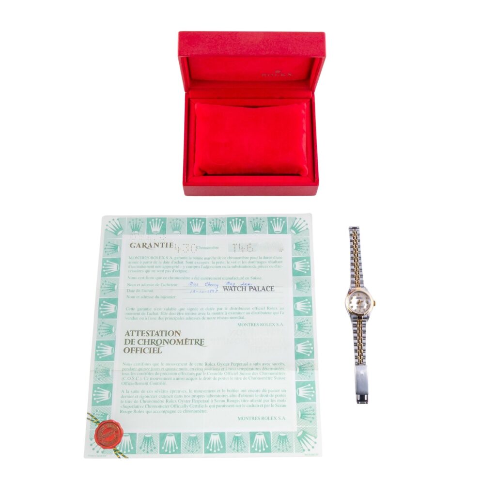 Rolex Lady-Datejust Creme Logo 69173 1996 (Vollständiger Satz) 15 2E0B4355 1CG 3M Langedyk Vintage Watches