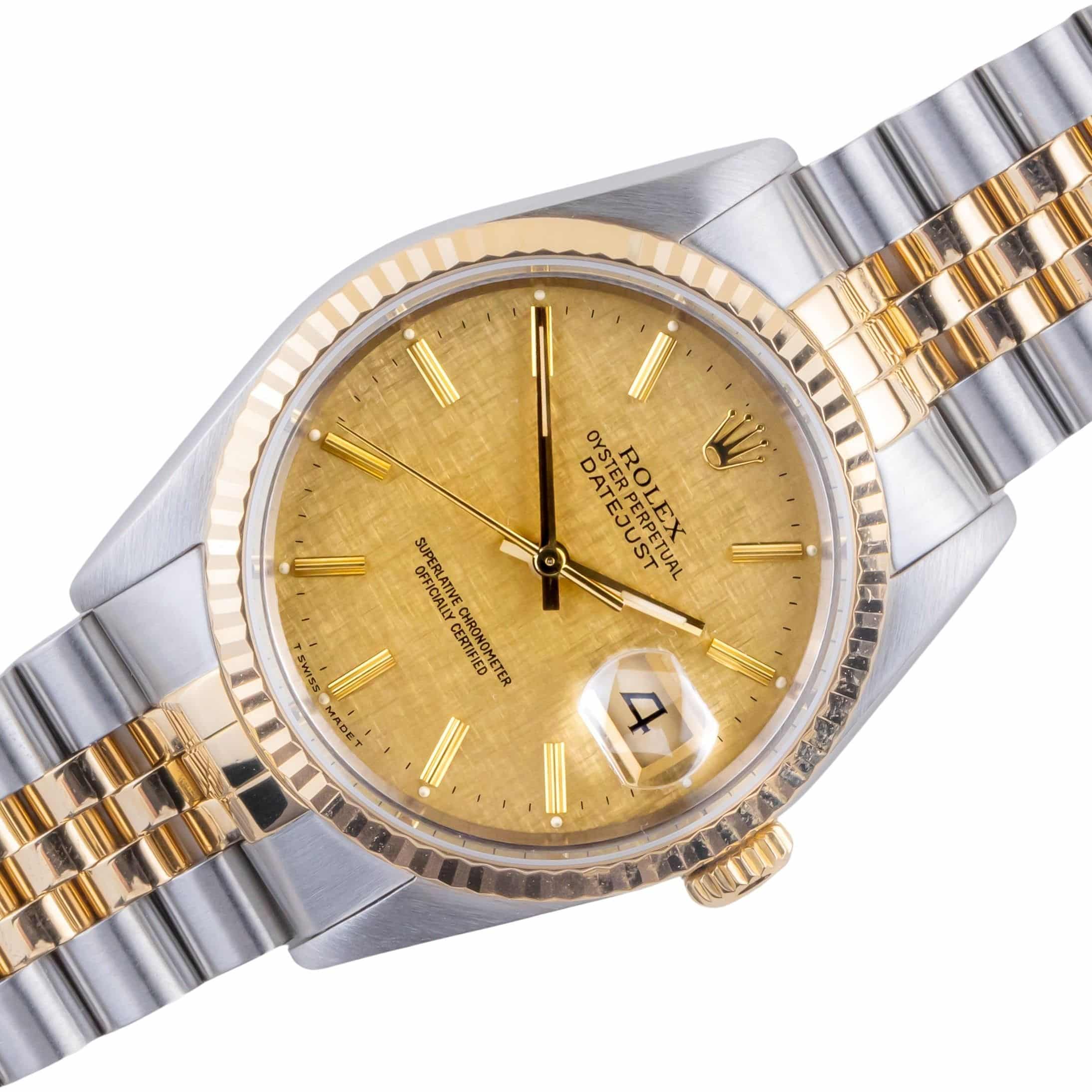Rolex Oyster Perpetual Datejust Champagne Linen 16233 1991 (Vollständiger Satz) 1 rolex-datejust-16233-104