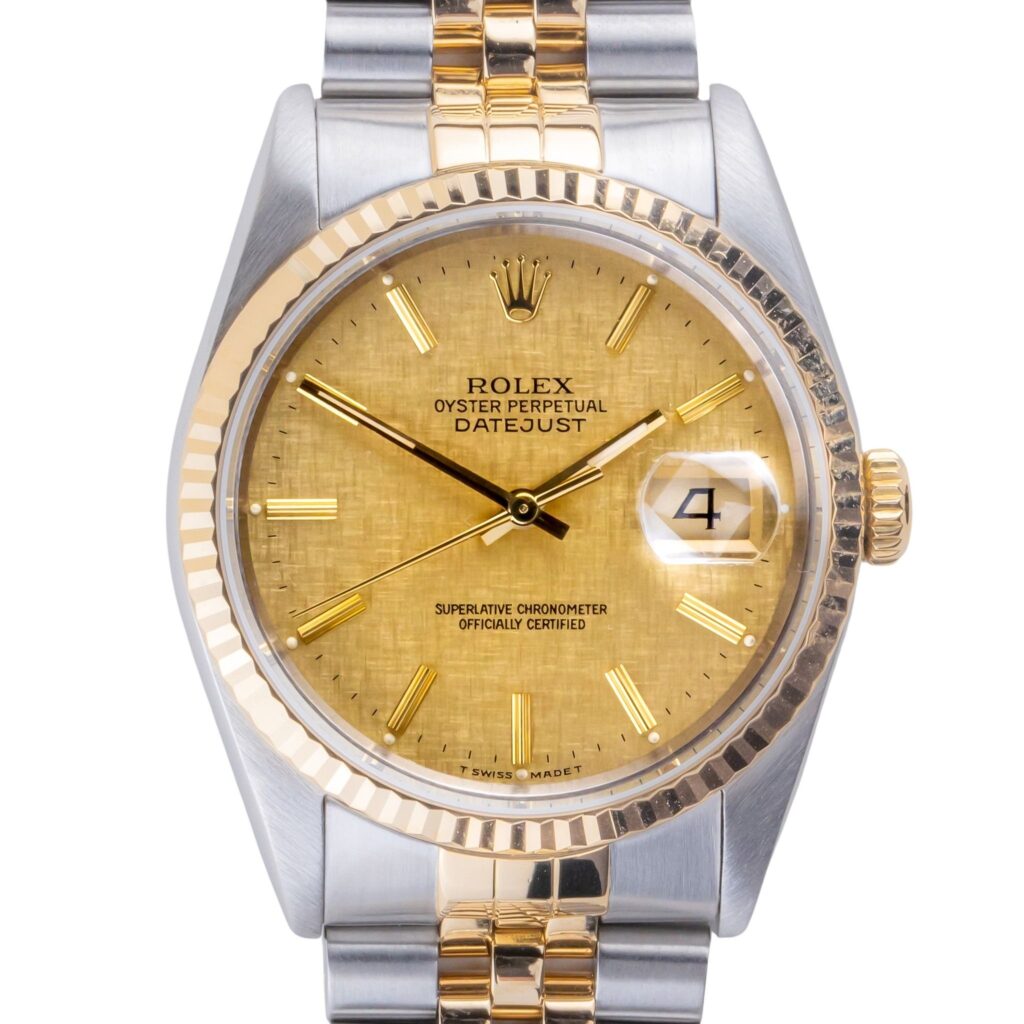 Rolex Oyster Perpetual Datejust Champagne Linen 16233 1991 (Vollständiger Satz) 10 2E0B5946 1CG 3M Langedyk Vintage Watches