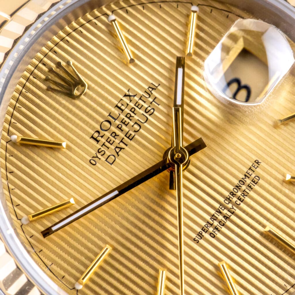 Alternative view of Rolex Oyster Perpetual Datejust Champagne Tapestry 16233 1991 (Volledige Set)