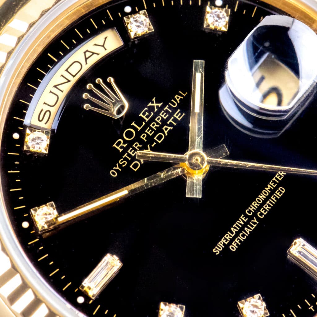 Alternative view of Rolex Oyster Perpetual Day-Date Black Diamond 18238 1989 (Full Set)