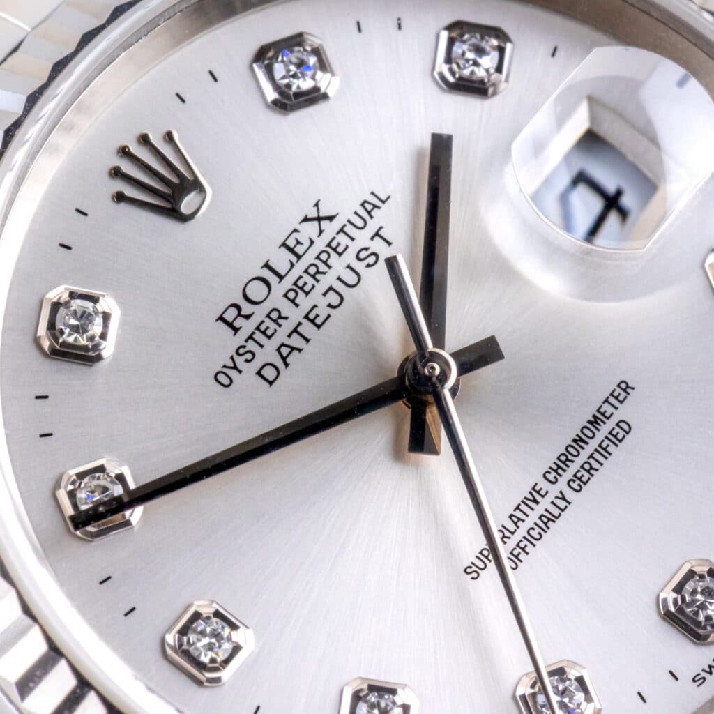 Alternative view of Rolex Oyster Perpetual Datejust Silver Diamond 16234 2004 (Volledige Set)
