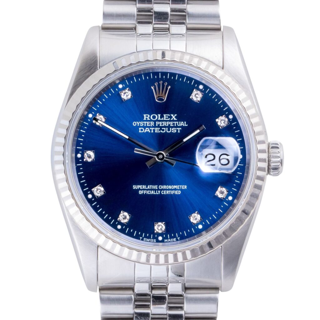 Rolex Oyster Perpetual Datejust Blue 16234 1997 (Vollständiger Satz) 10 3E0B0113 1CG 3M Langedyk Vintage Watches