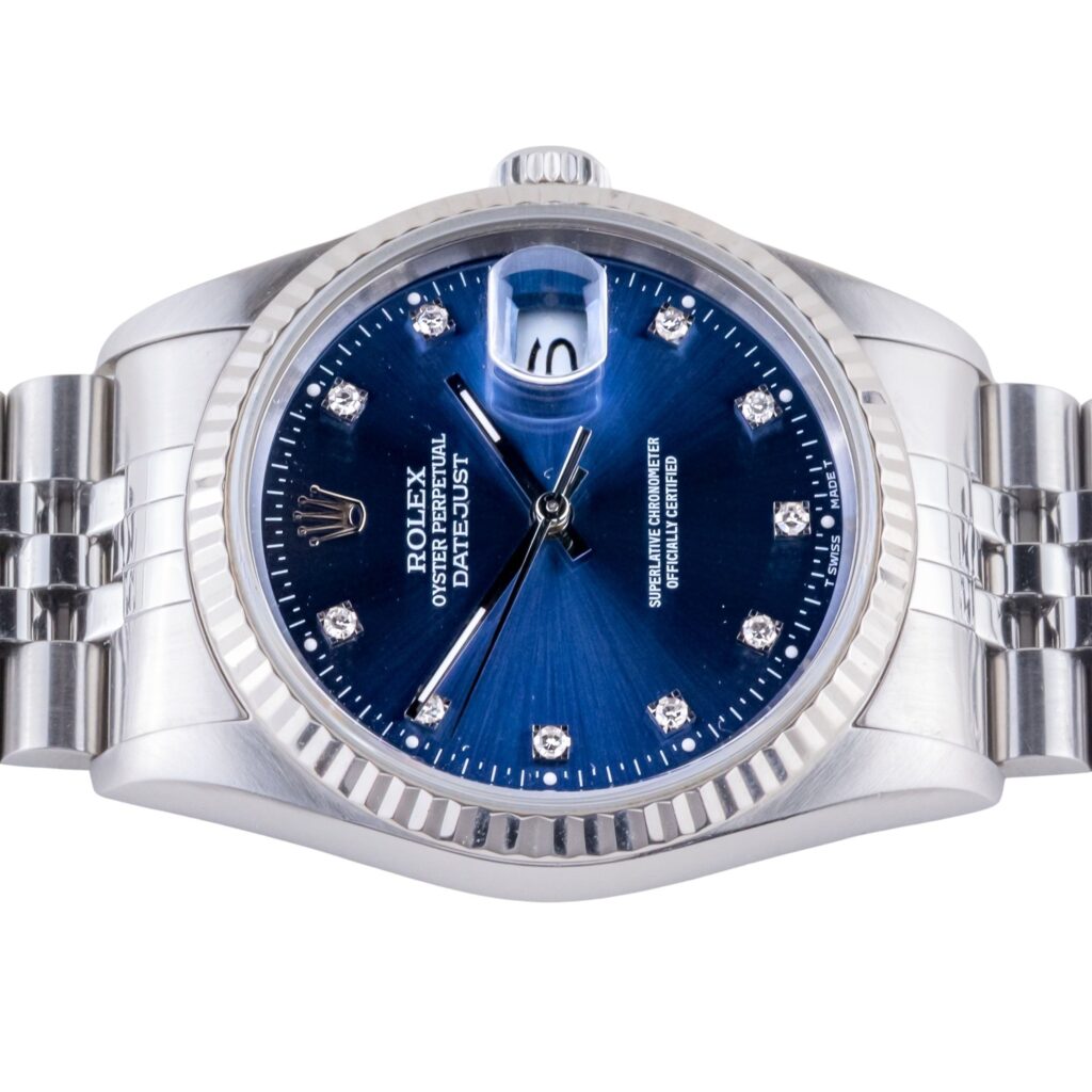 Rolex Oyster Perpetual Datejust Blue 16234 1997 (Vollständiger Satz) 12 3E0B0118 1CG 3M Langedyk Vintage Watches