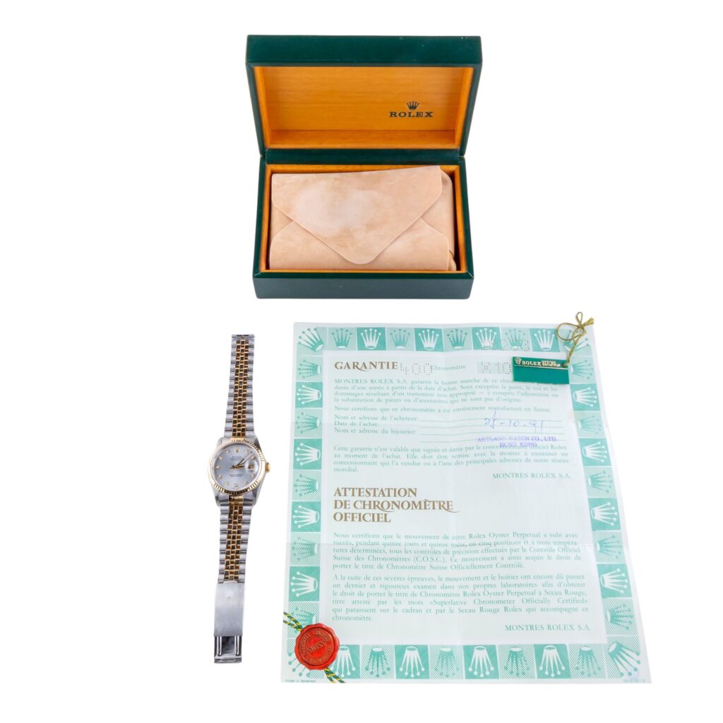 Rolex Oyster Perpetual Datejust Silver 16233 1991 (Vollständiger Satz) 15 2E0B9387 1CG 3M Langedyk Vintage Watches