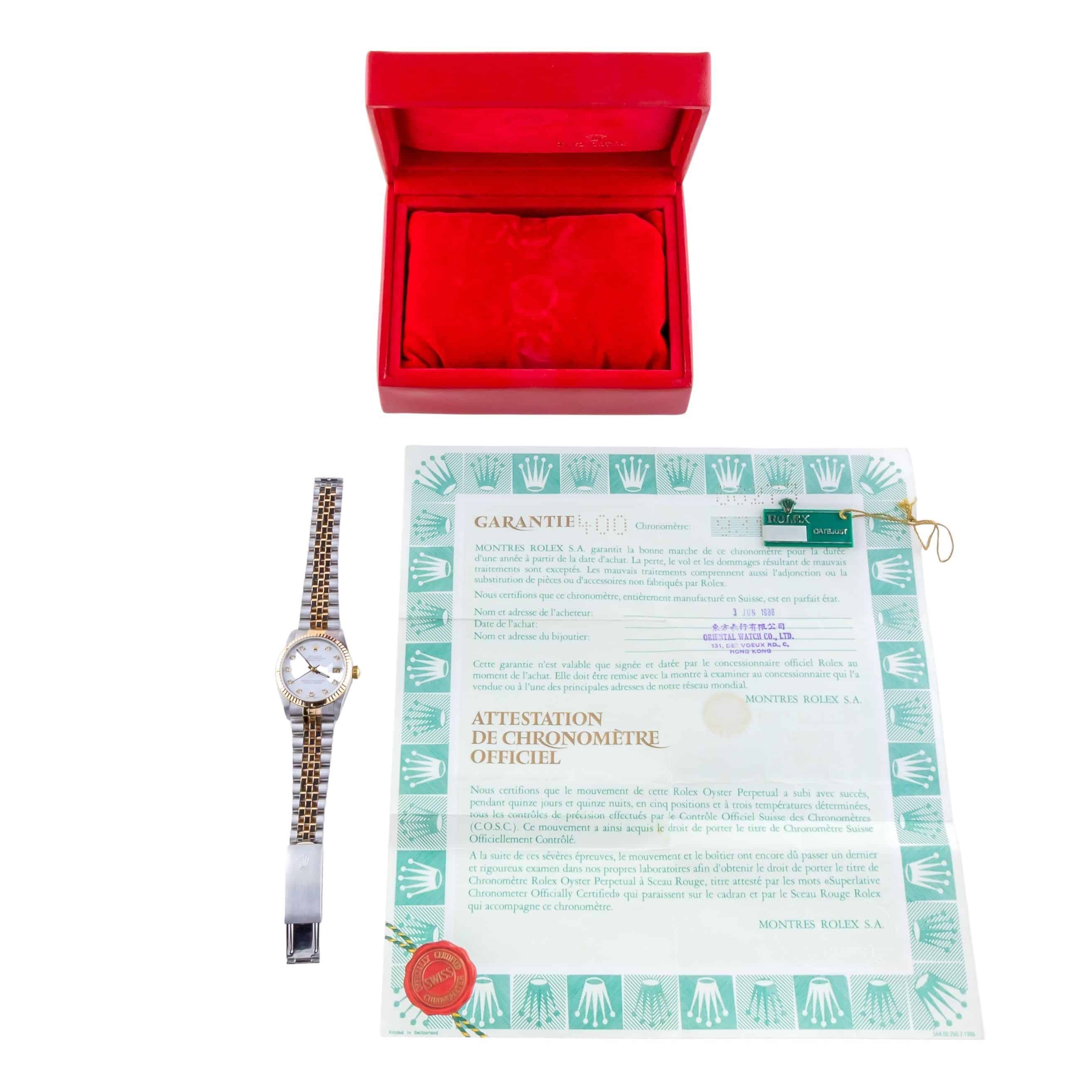 Rolex Oyster Perpetual Datejust Mid-Size White Diamond 68273 1986 (Vollständiger Satz) 8 Rolex Oyster Perpetual Datejust Mid-Size White Diamond 68273 1986 (Vollständiger Satz) – Bild 8