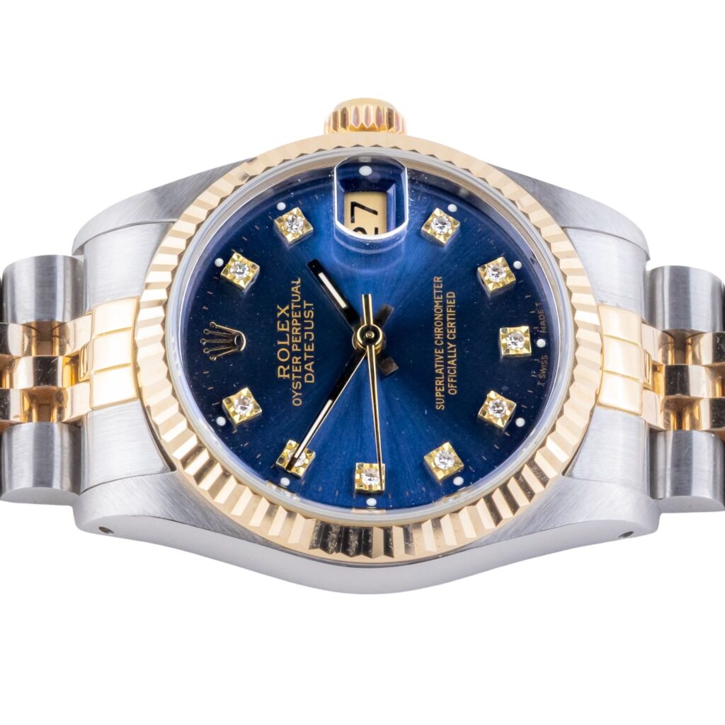 Rolex Oyster Perpetual Datejust Mid-Size Blue Diamond 68273 1988 (Vollständiger Satz) 12 2E0B0897 1CG 3M Langedyk Vintage Watches