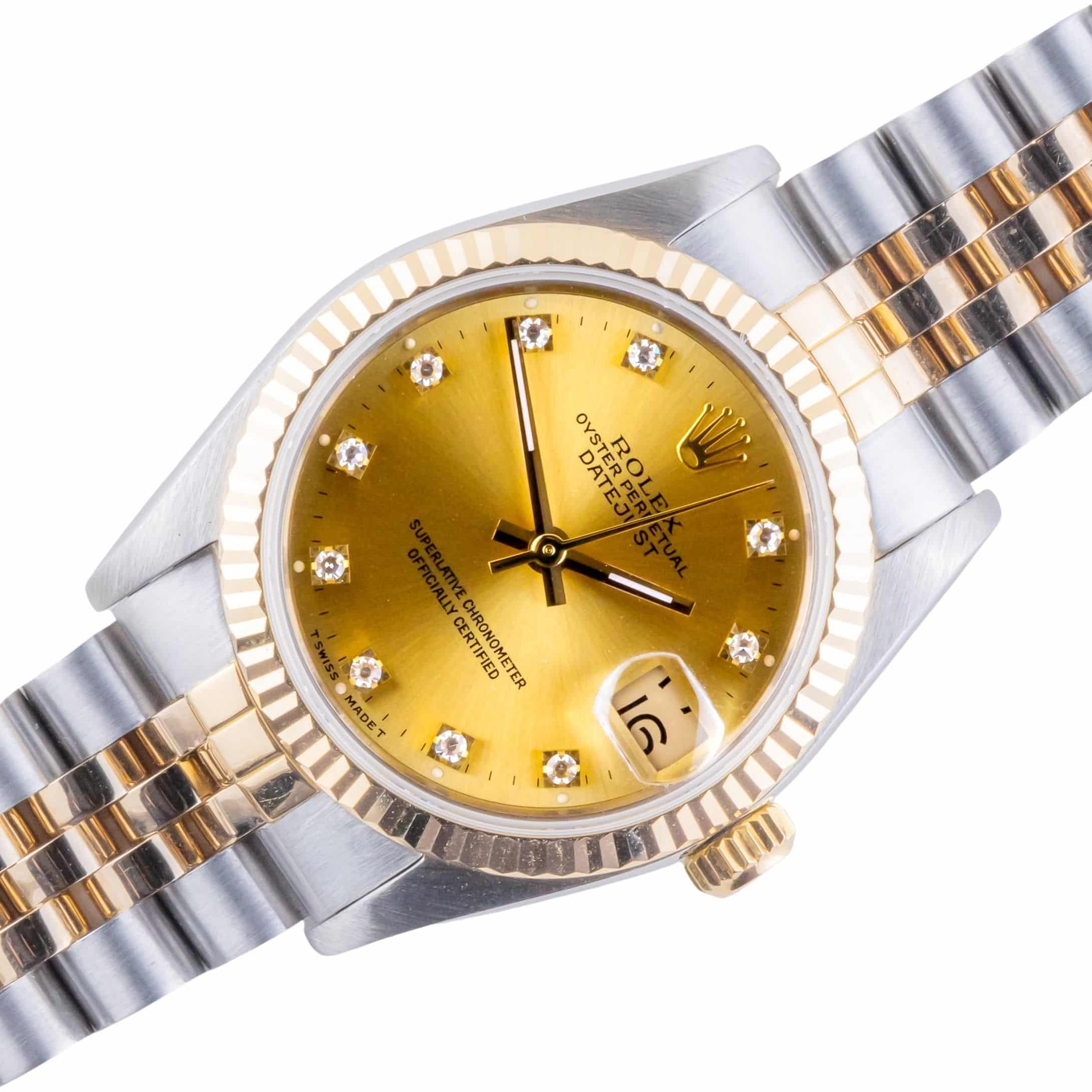Rolex Oyster Perpetual Datejust Mid-Size Champagne Diamond 68273 1991 (Vollständiger Satz) 1 rolex-datejust-68273-36