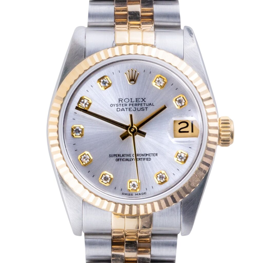 Rolex Oyster Perpetual Datejust Mid-Size Silver Diamond 68273 1994 (Vollständiger Satz) 10 2E0B1074 1CG 3M Langedyk Vintage Watches