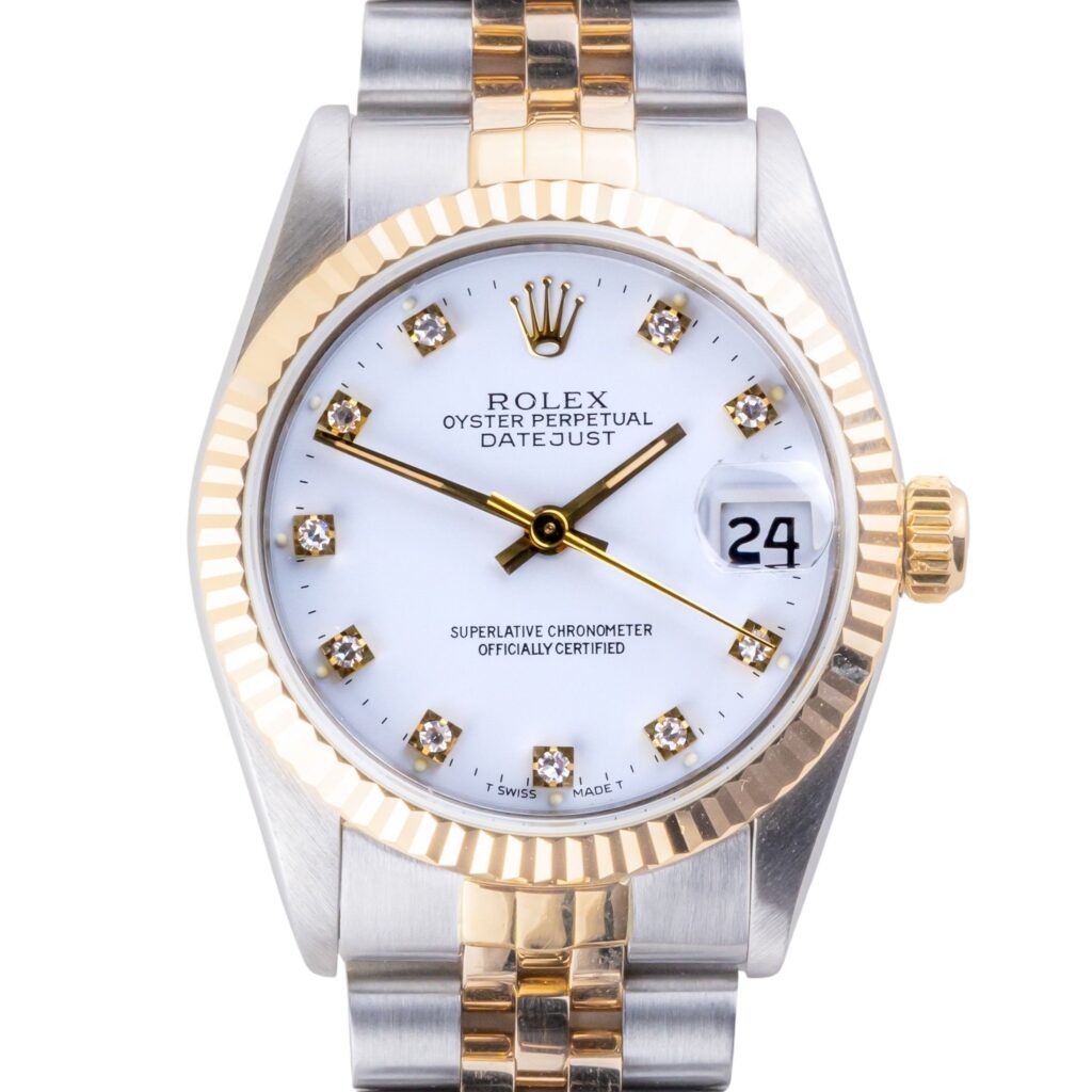 Rolex Oyster Perpetual Datejust Mid-Size White Diamond 68273 1991 (Vollständiger Satz) 10 2E0B1828 1CG 3M Langedyk Vintage Watches