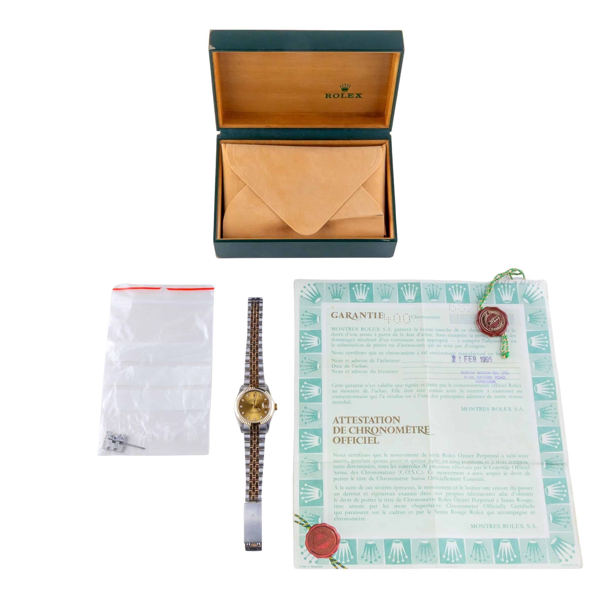 Rolex Oyster Perpetual Datejust Mid-Size Champagne Diamond 68273 1991 (Vollständiger Satz) 8 Rolex Oyster Perpetual Datejust Mid-Size Champagne Diamond 68273 1991 (Vollständiger Satz) – Bild 8