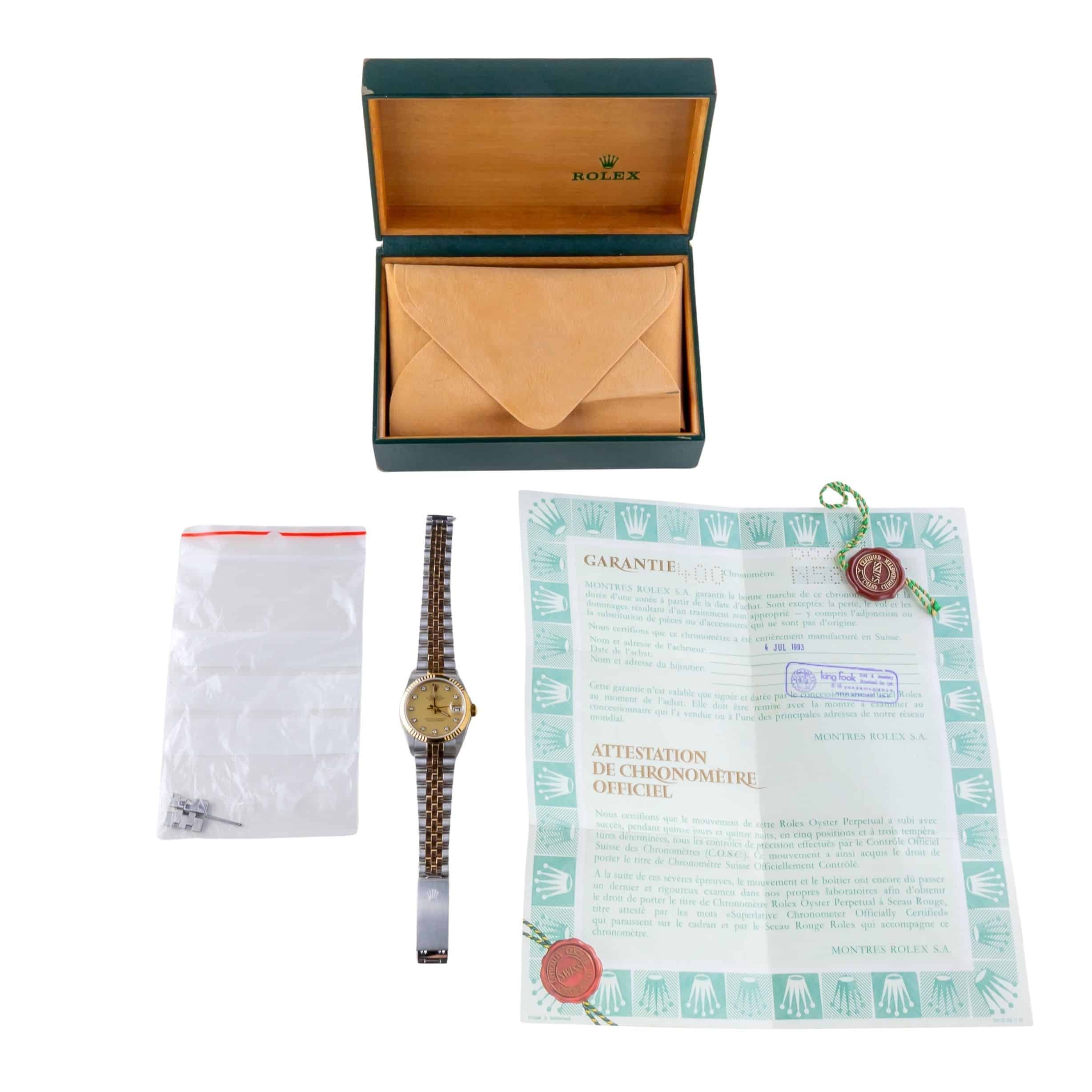 Rolex Datejust Mid-Size Champagne Diamond 68273 1991 (Full Set) 8 2E0B1902 1CG 3M