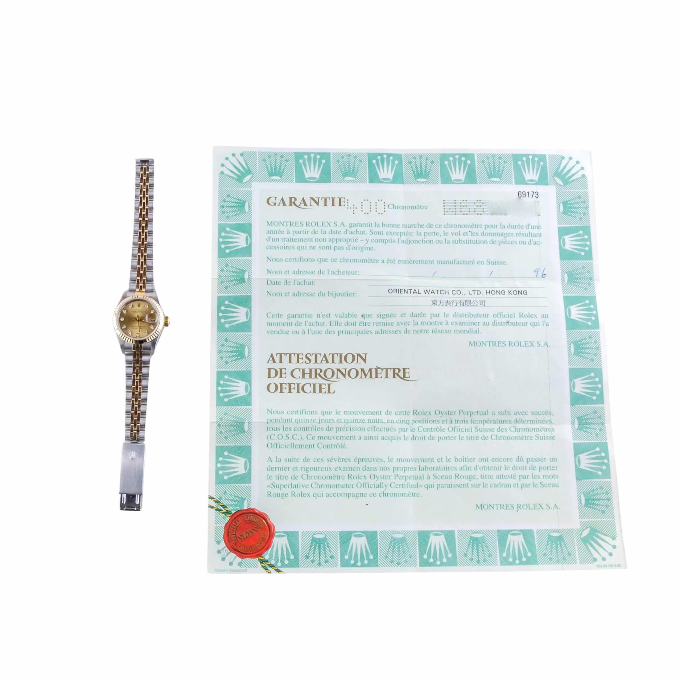 Rolex Lady-Datejust Champagne Diamond 69173 1995 (Vollständiger Satz) 8 Rolex Lady-Datejust Champagne Diamond 69173 1995 (Vollständiger Satz) – Bild 8