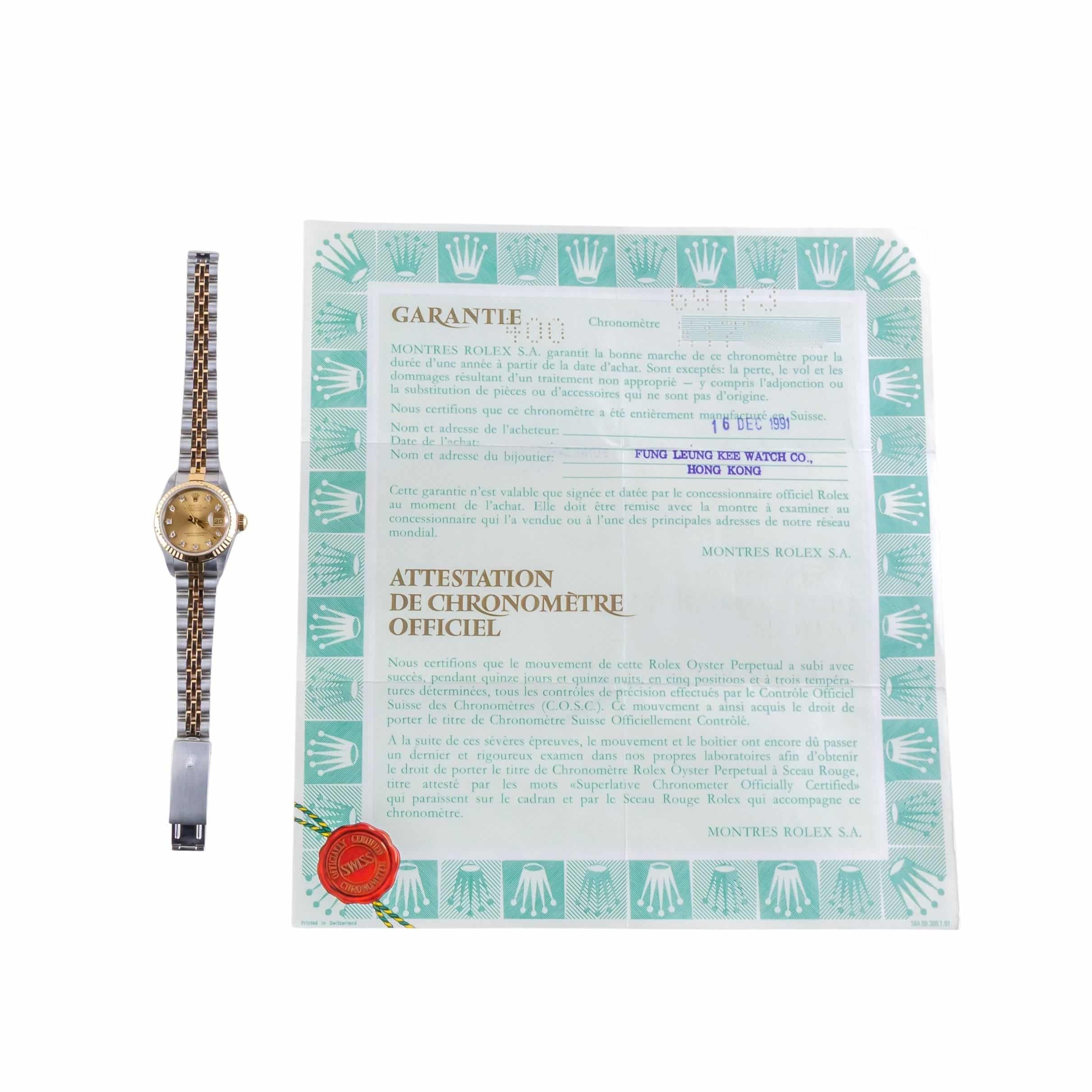 Rolex Lady-Datejust Champagne Diamond 69173 1991 (Full Set) 8 2E0B1930 1CG 3M