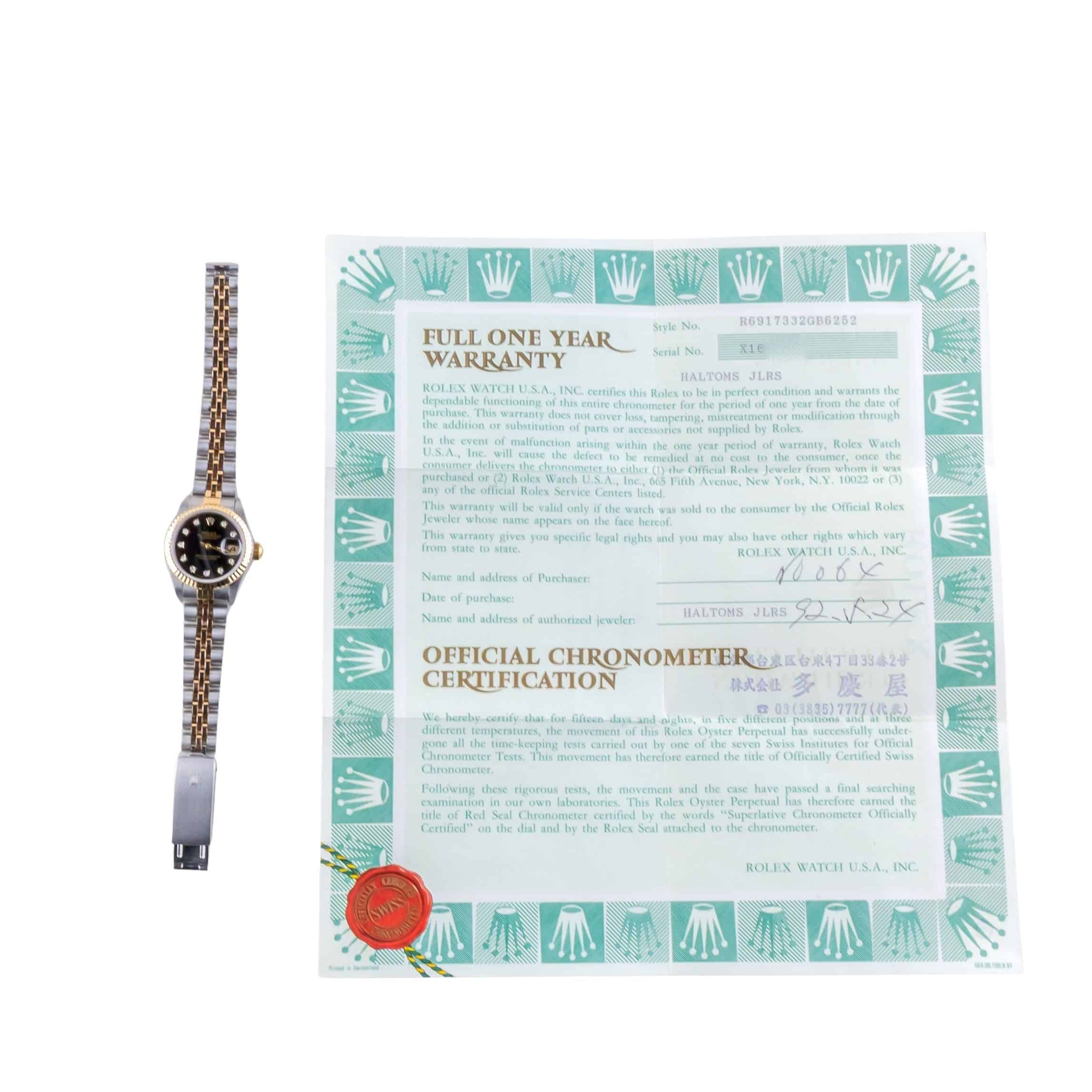 Rolex Lady-Datejust Black Diamond 69173 1991 (Full Set) 8 2E0B1936 1CG 3M