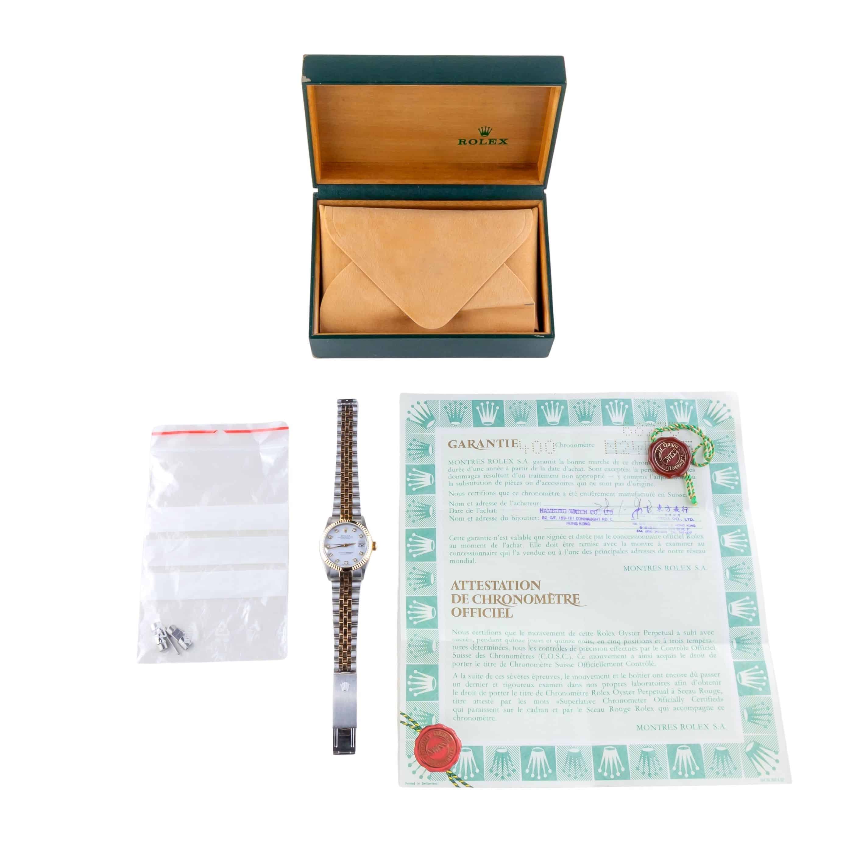 Rolex Oyster Perpetual Datejust Mid-Size White Diamond 68273 1991 (Vollständiger Satz) 8 Rolex Oyster Perpetual Datejust Mid-Size White Diamond 68273 1991 (Vollständiger Satz) – Bild 8