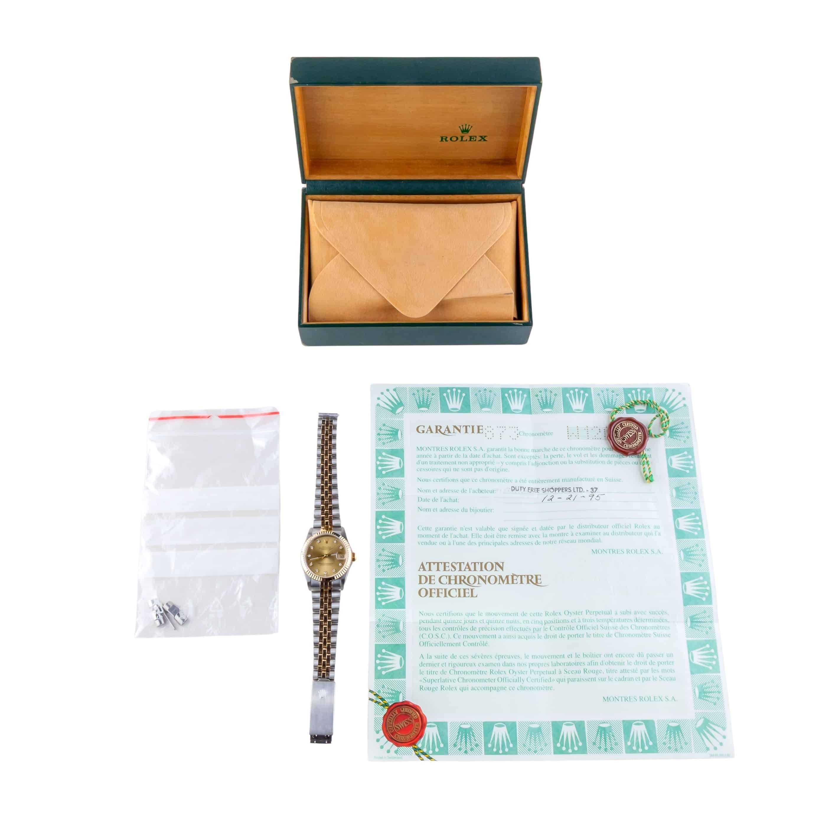 Rolex Oyster Perpetual Datejust Mid-Size Champagne Diamond 68273 1995 (Volledige set) 8 Rolex Oyster Perpetual Datejust Mid-Size Champagne Diamond 68273 1995 (Volledige set) - Afbeelding 8