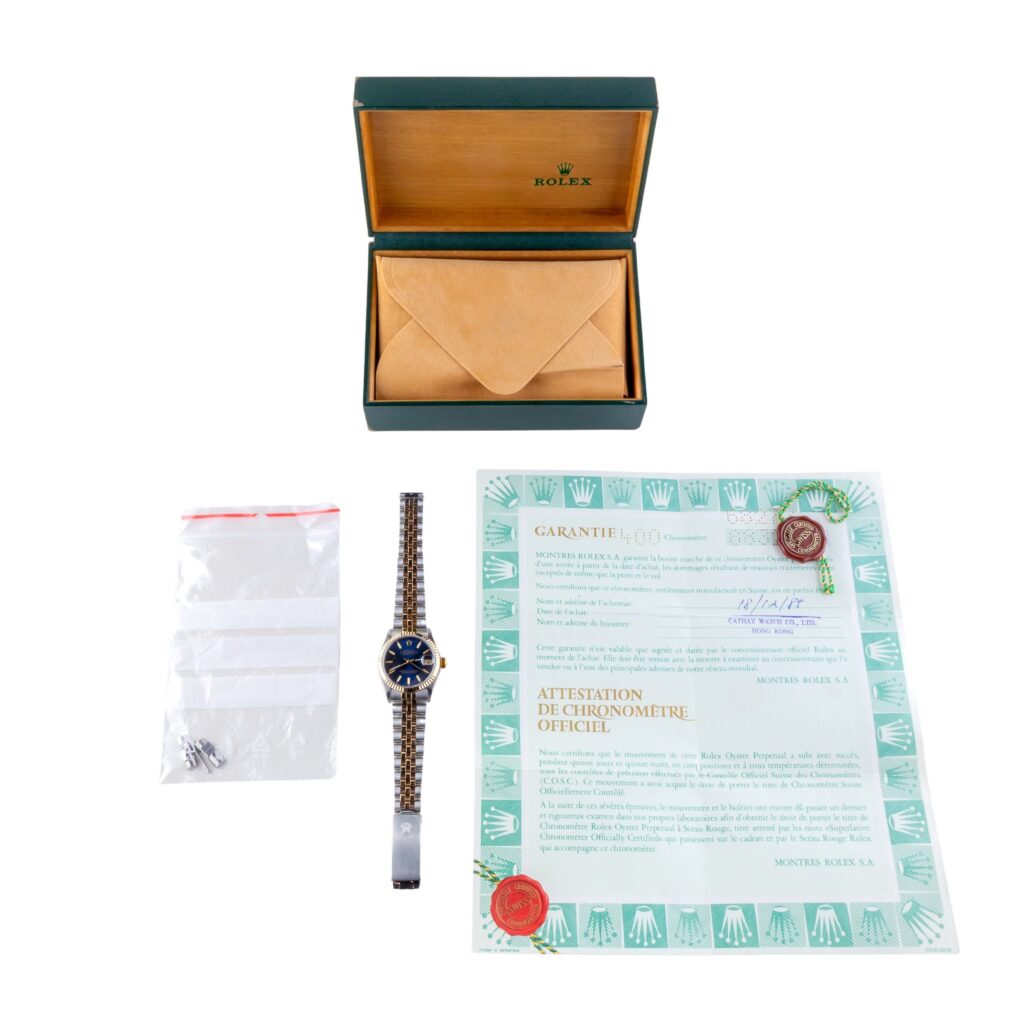 Rolex Oyster Perpetual Datejust Mid-Size Blue 68273 1985 (Vollständiger Satz) 15 2E0B1964 1CG 3M Langedyk Vintage Watches
