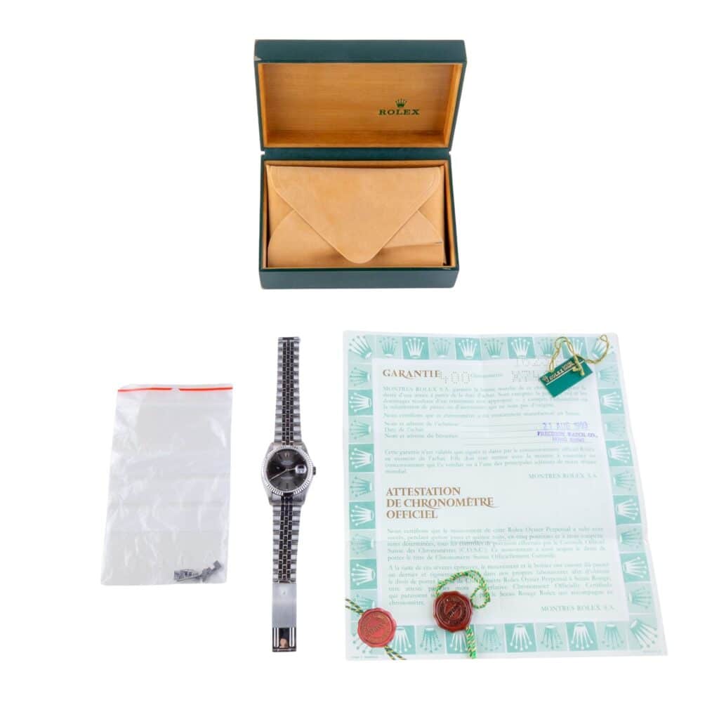 Rolex Oyster Perpetual Datejust Grey 16234 1991 (Vollständiger Satz) 15 2E0B1966 1CG 3M Langedyk Vintage Watches