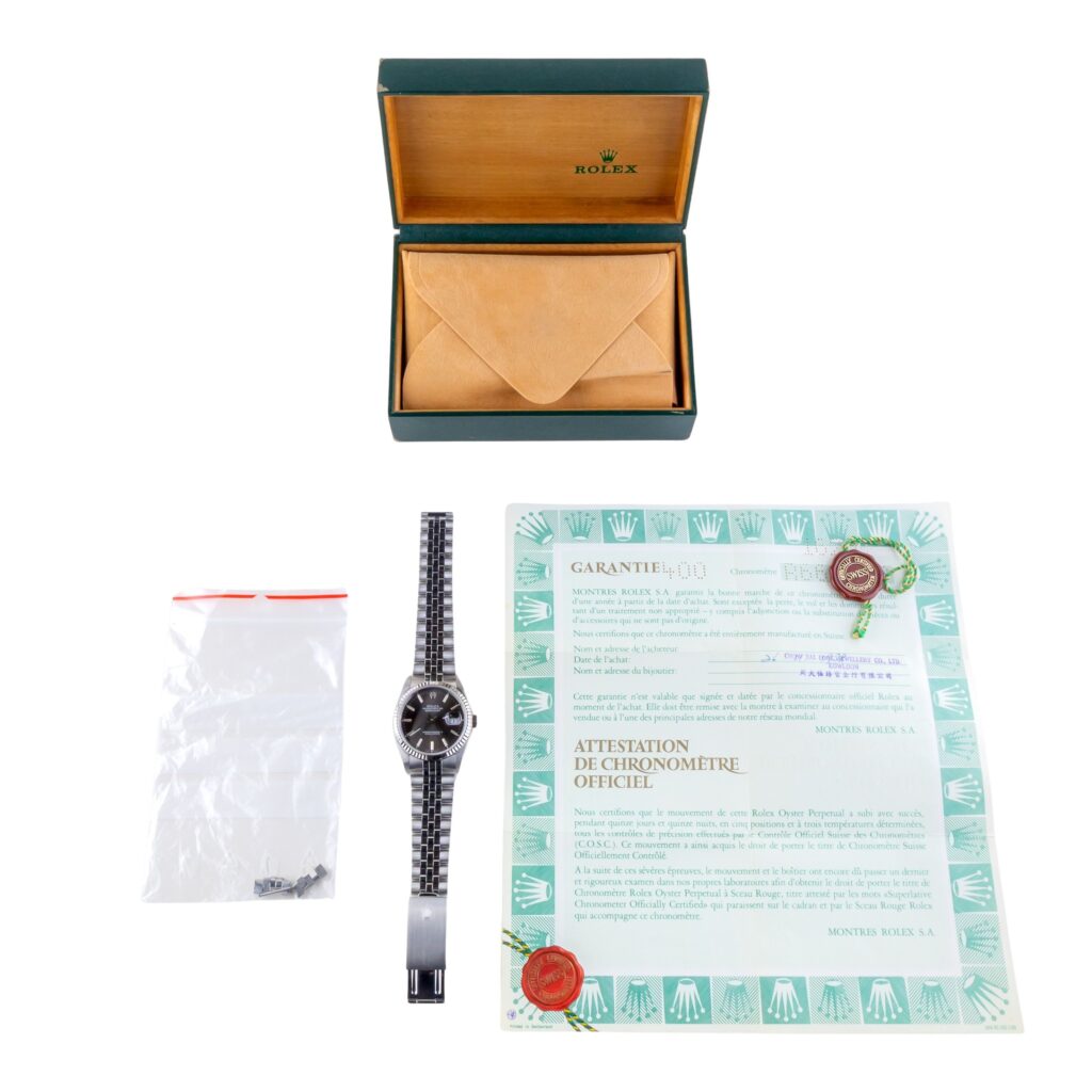 Rolex Oyster Perpetual Datejust Grey 16234 1988 (Vollständiger Satz) 15 2E0B1967 1CG 3M Langedyk Vintage Watches