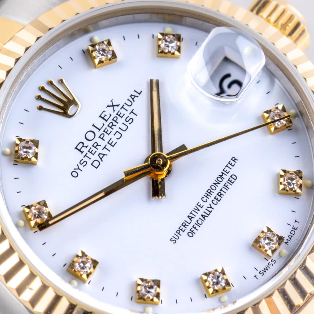 Alternative view of Rolex Oyster Perpetual Datejust Mid-Size White Diamond 68273 1991 (Volledige set)