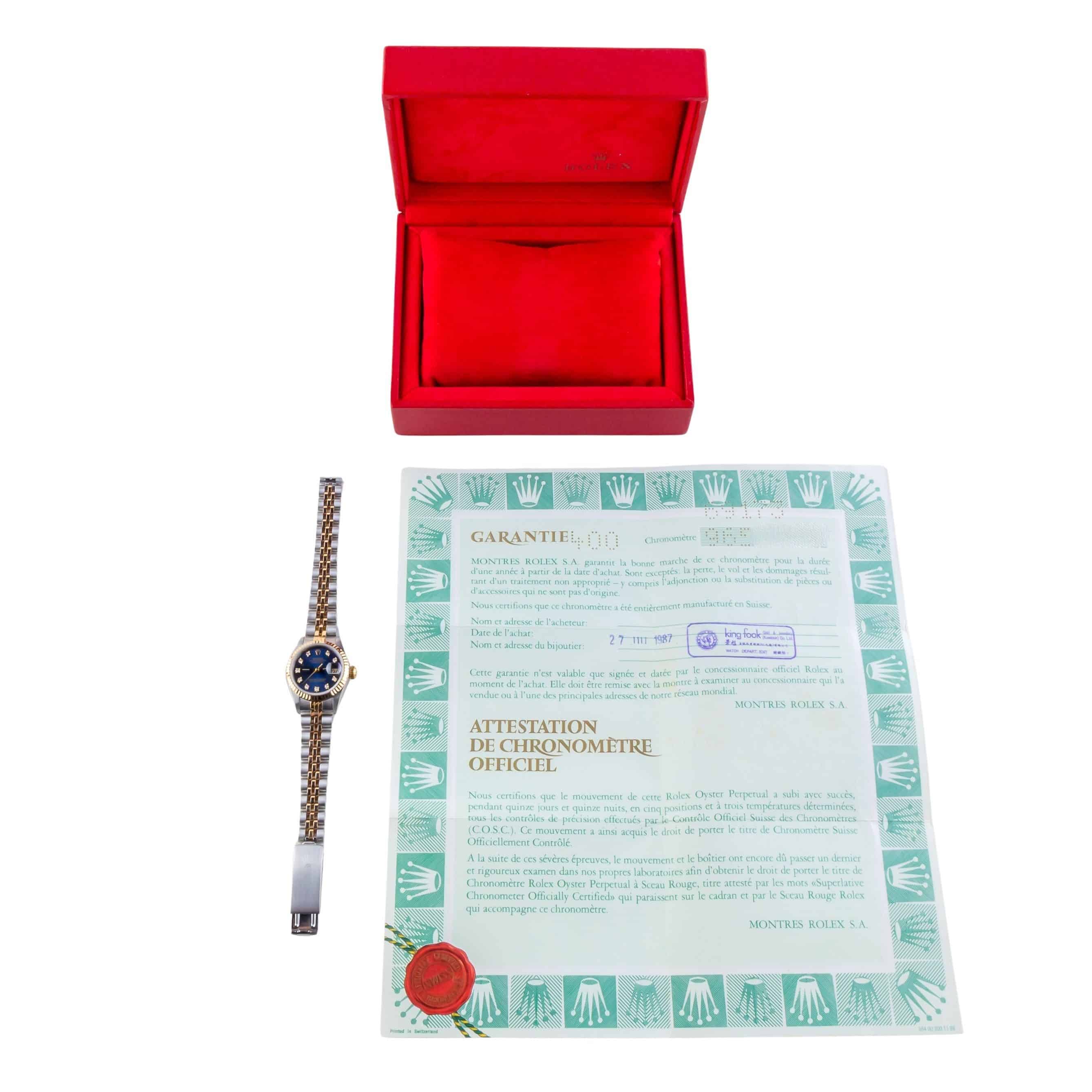 Rolex Lady-Datejust Blue Diamond 69173 1987 (Volledige Set) 8 Rolex Lady-Datejust Blue Diamond 69173 1987 (Volledige Set) - Afbeelding 8