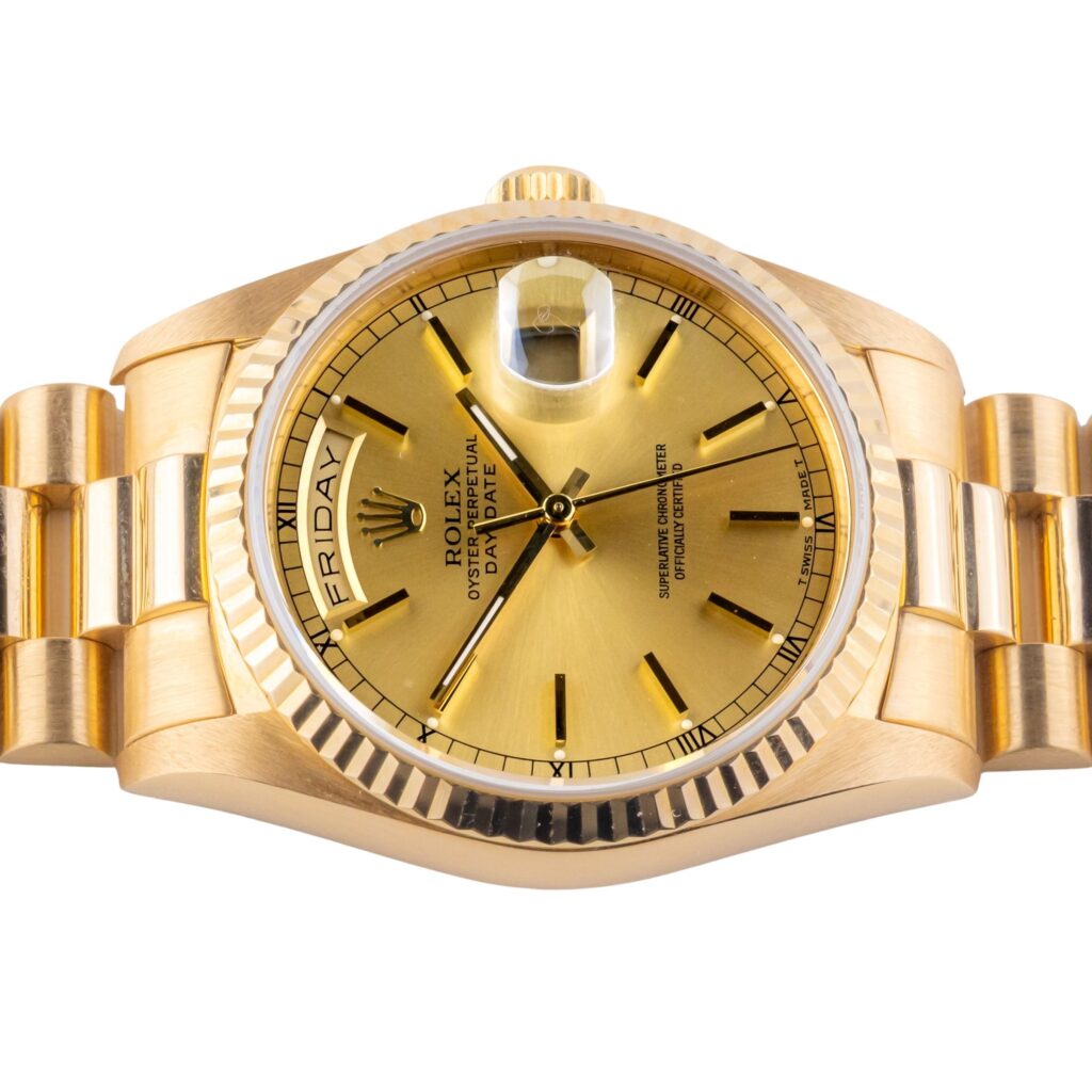Rolex Day-Date Champagne 18238 1993 (Vollständiger Satz) 12 2E0B3852 1CG 3M Langedyk Vintage Watches