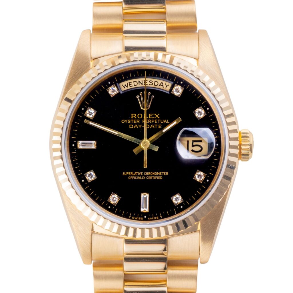 Rolex Day-Date Black Diamond 18238 1988 (Full Set) 12 2E0B3859 1CG 3M Langedyk Vintage Watches