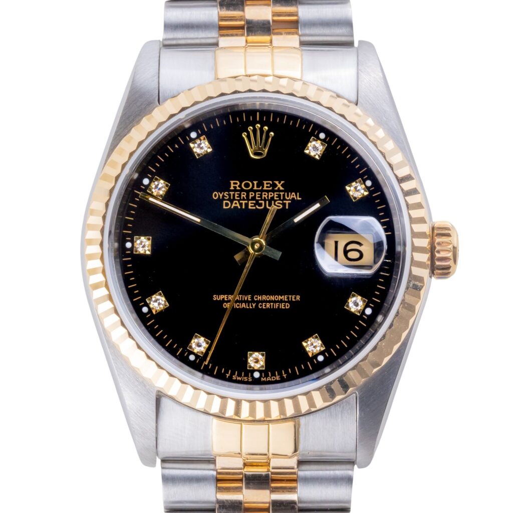 Rolex Oyster Perpetual Datejust Black Diamond 16233 1991 (Vollständiger Satz) 10 2E0B4001 1CG 3M Langedyk Vintage Watches