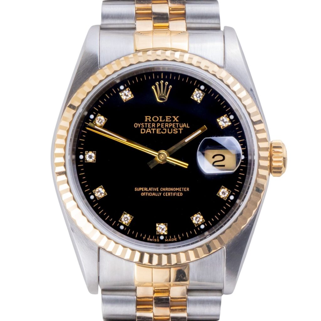 Rolex Oyster Perpetual Datejust Black Diamond 16233 1993 (Vollständiger Satz) 10 2E0B4037 1CG 3M Langedyk Vintage Watches