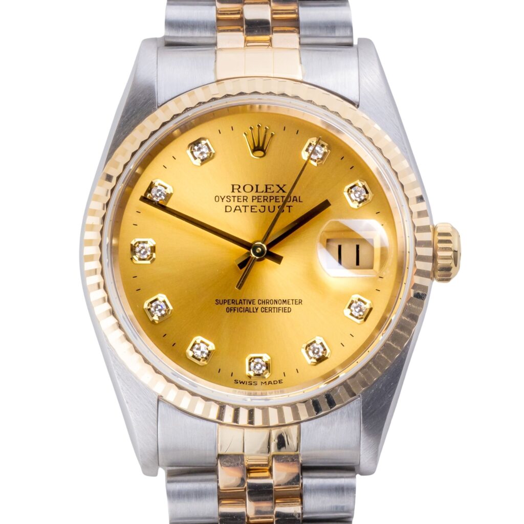 Rolex Oyster Perpetual Datejust Champagne Diamond 16233 2002 (Vollständiger Satz) 10 2E0B4051 1CG 3M Langedyk Vintage Watches