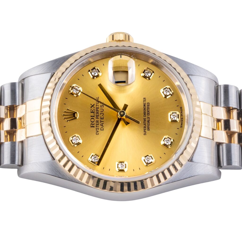 Rolex Oyster Perpetual Datejust Champagne Diamond 16233 2002 (Vollständiger Satz) 12 2E0B4057 1CG 3M Langedyk Vintage Watches