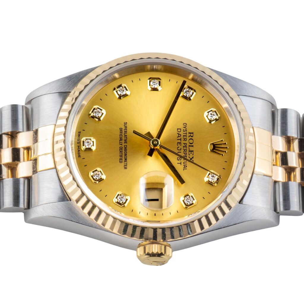 Rolex Oyster Perpetual Datejust Champagne Diamond 16233 2002 (Vollständiger Satz) 13 2E0B4058 1CG 3M Langedyk Vintage Watches