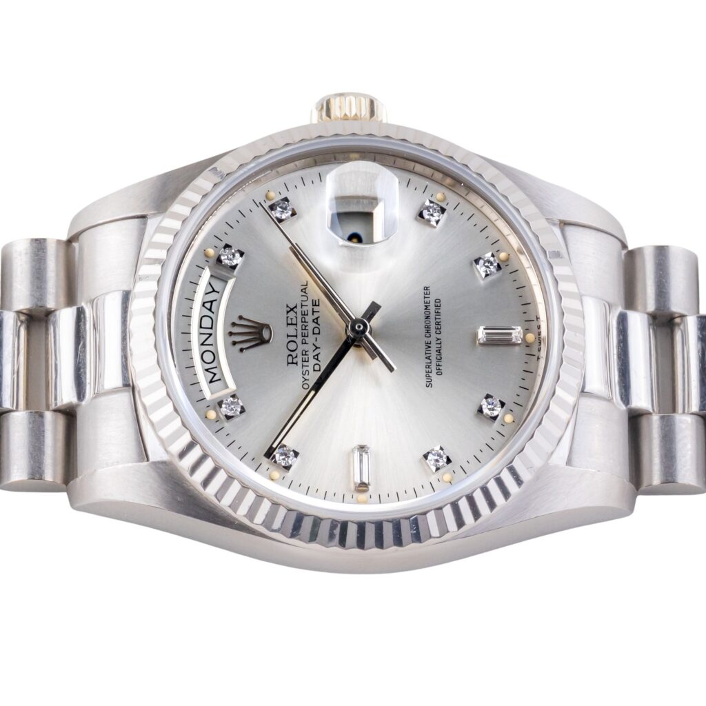 Rolex Day-Date Silver Diamond 18039 1979 12 2E0B4081 1CG 3M Langedyk Vintage Watches