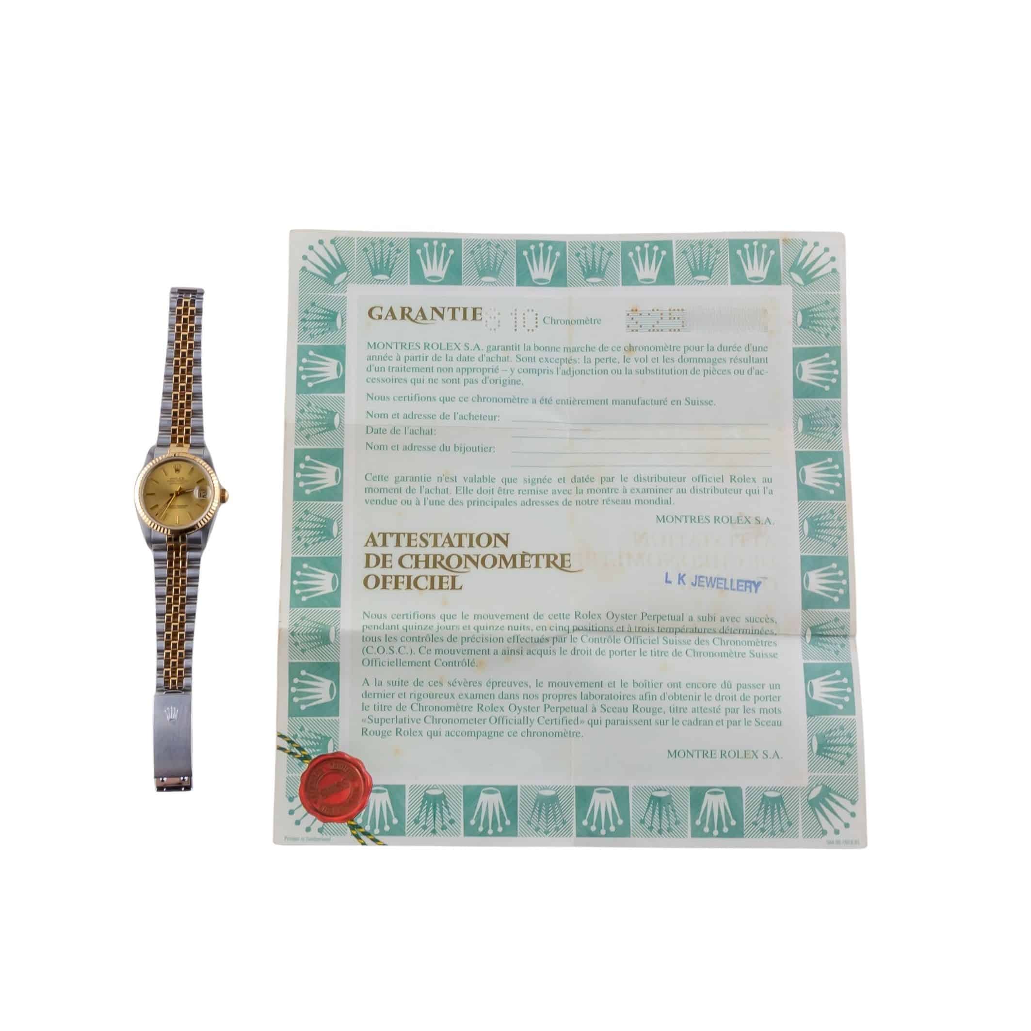 Rolex Oyster Perpetual Lady-Datejust Champagne 68273 1993 (Vollständiger Satz) 8 Rolex Oyster Perpetual Lady-Datejust Champagne 68273 1993 (Vollständiger Satz) – Bild 8