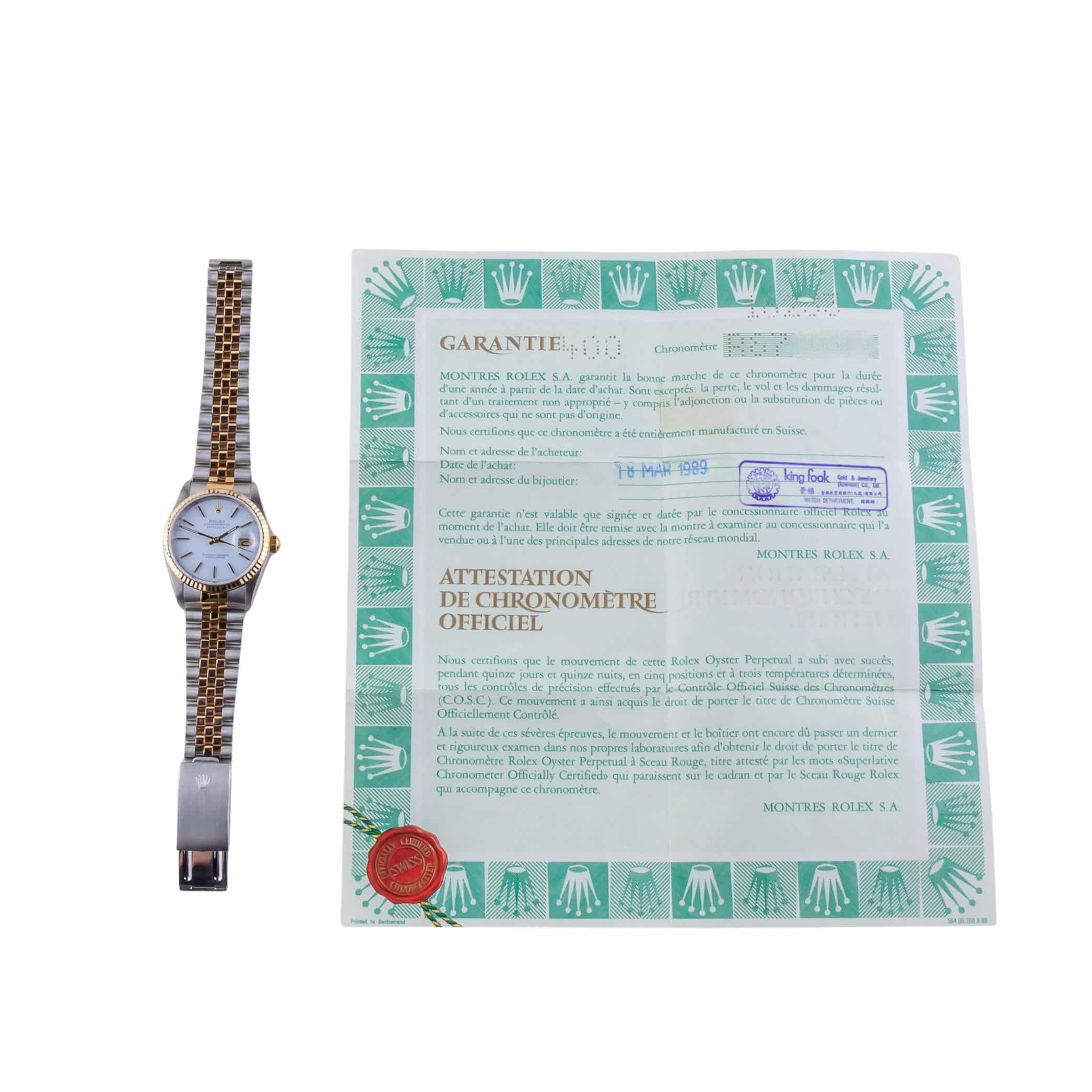 Rolex Oyster Perpetual Datejust White 16233 1989 (Vollständiger Satz) 8 Rolex Oyster Perpetual Datejust White 16233 1989 (Vollständiger Satz) – Bild 8