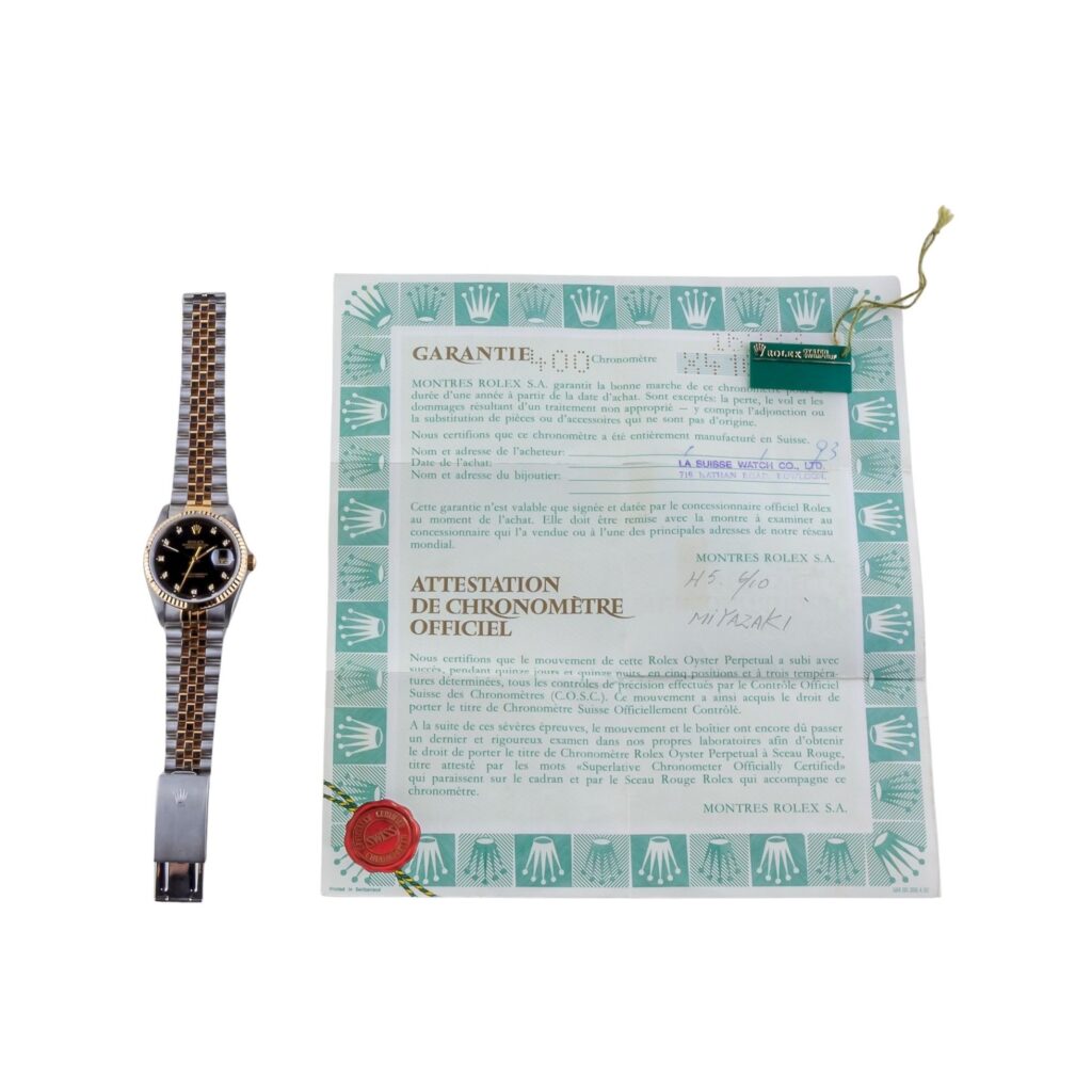 Rolex Oyster Perpetual Datejust Black Diamond 16233 1991 (Vollständiger Satz) 15 2E0B4136 1CG 3M Langedyk Vintage Watches