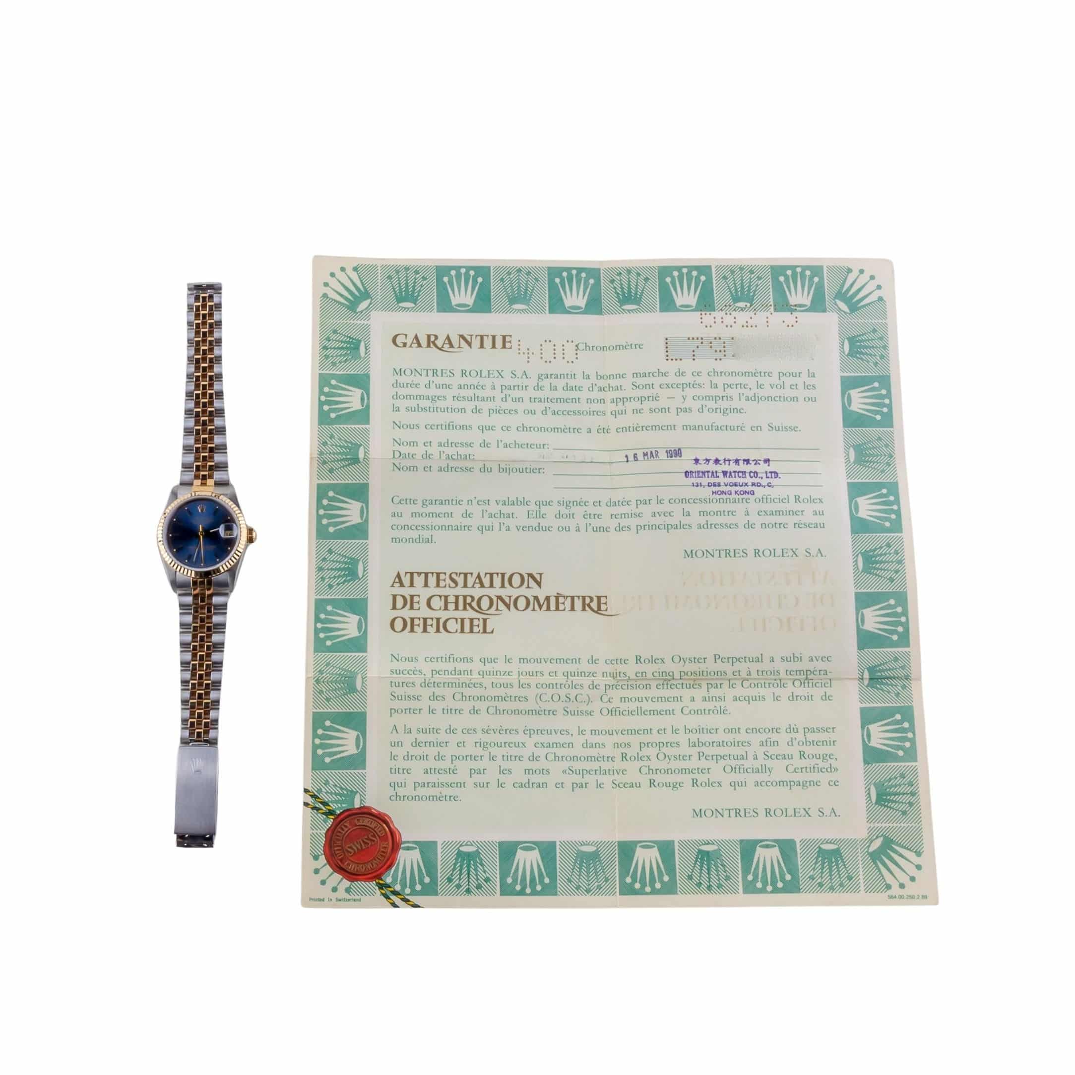 Rolex Oyster Perpetual Lady-Datejust Blue 68273 1989 (Vollständiger Satz) 8 Rolex Oyster Perpetual Lady-Datejust Blue 68273 1989 (Vollständiger Satz) – Bild 8