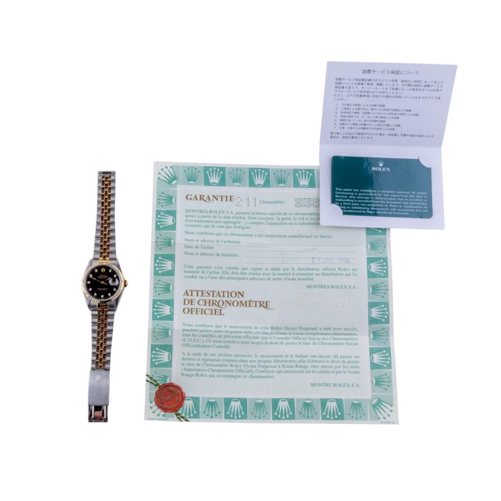 Rolex Oyster Perpetual Datejust Black Diamond 16233 1993 (Vollständiger Satz) 15 2E0B4139 1CG 3M Langedyk Vintage Watches